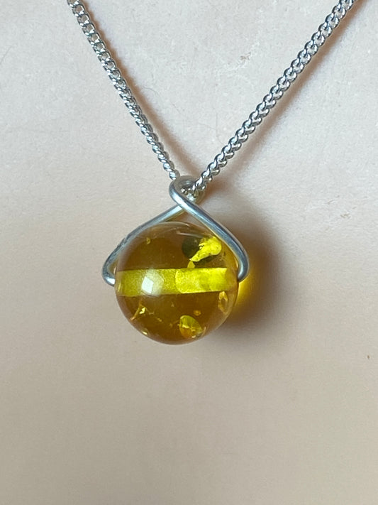 Amber Silver necklace, 18” silver chain