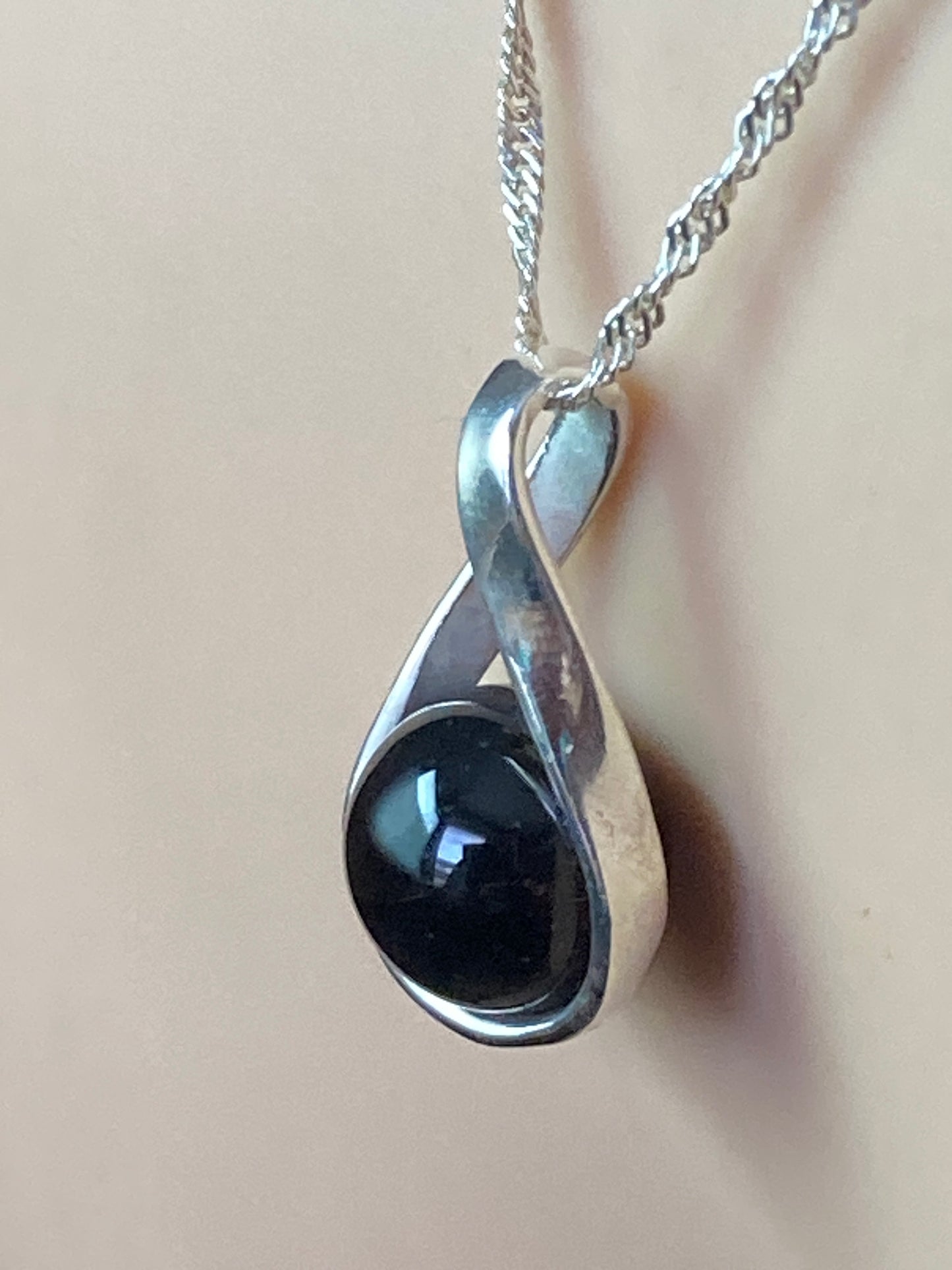 black onyx silver necklace