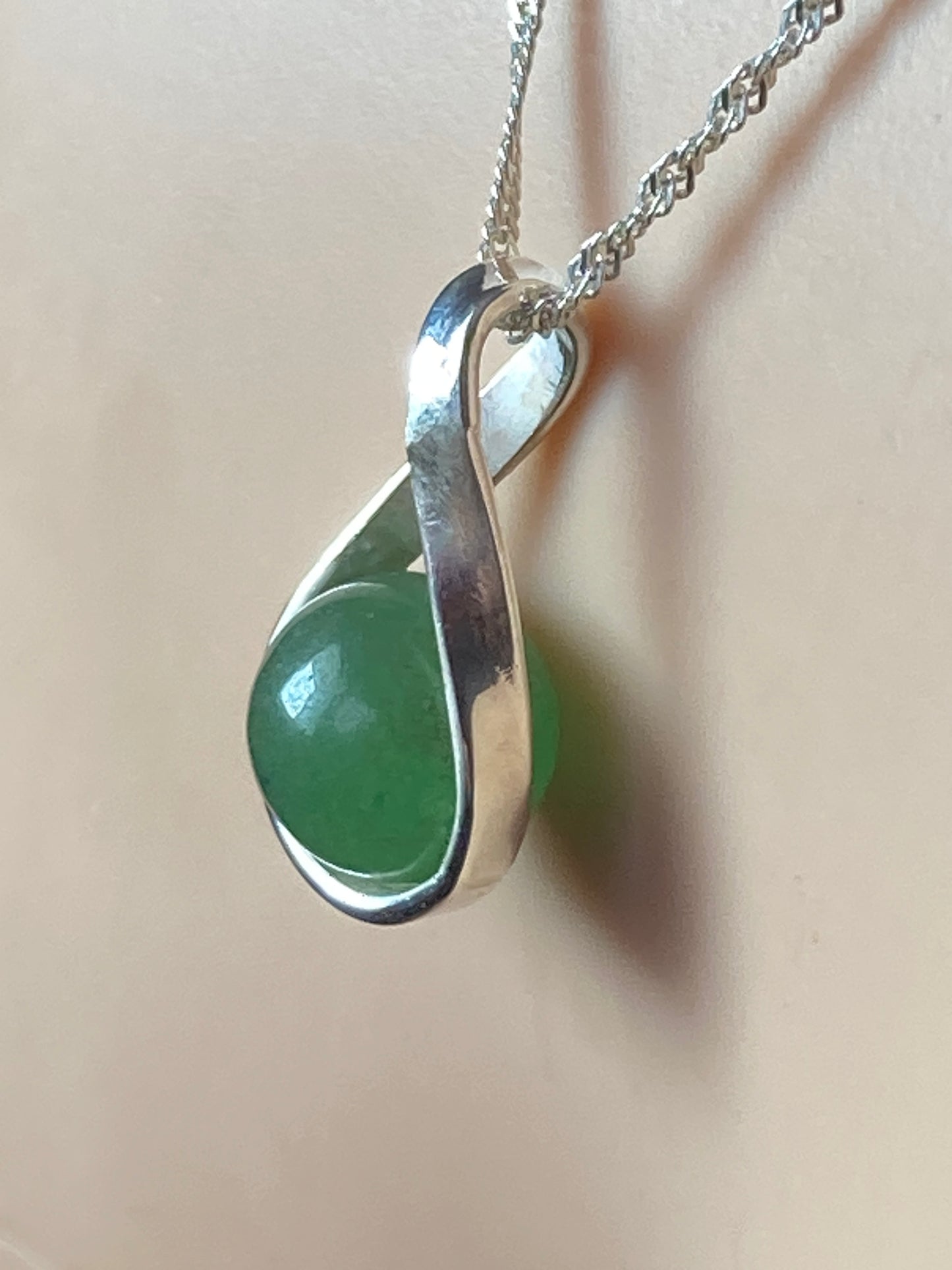 Silver Jade necklace, 18” silver chain