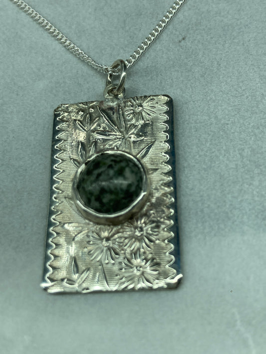 Preseli Bluestone and silver necklace, solid 925 sterling silver, 18” chain