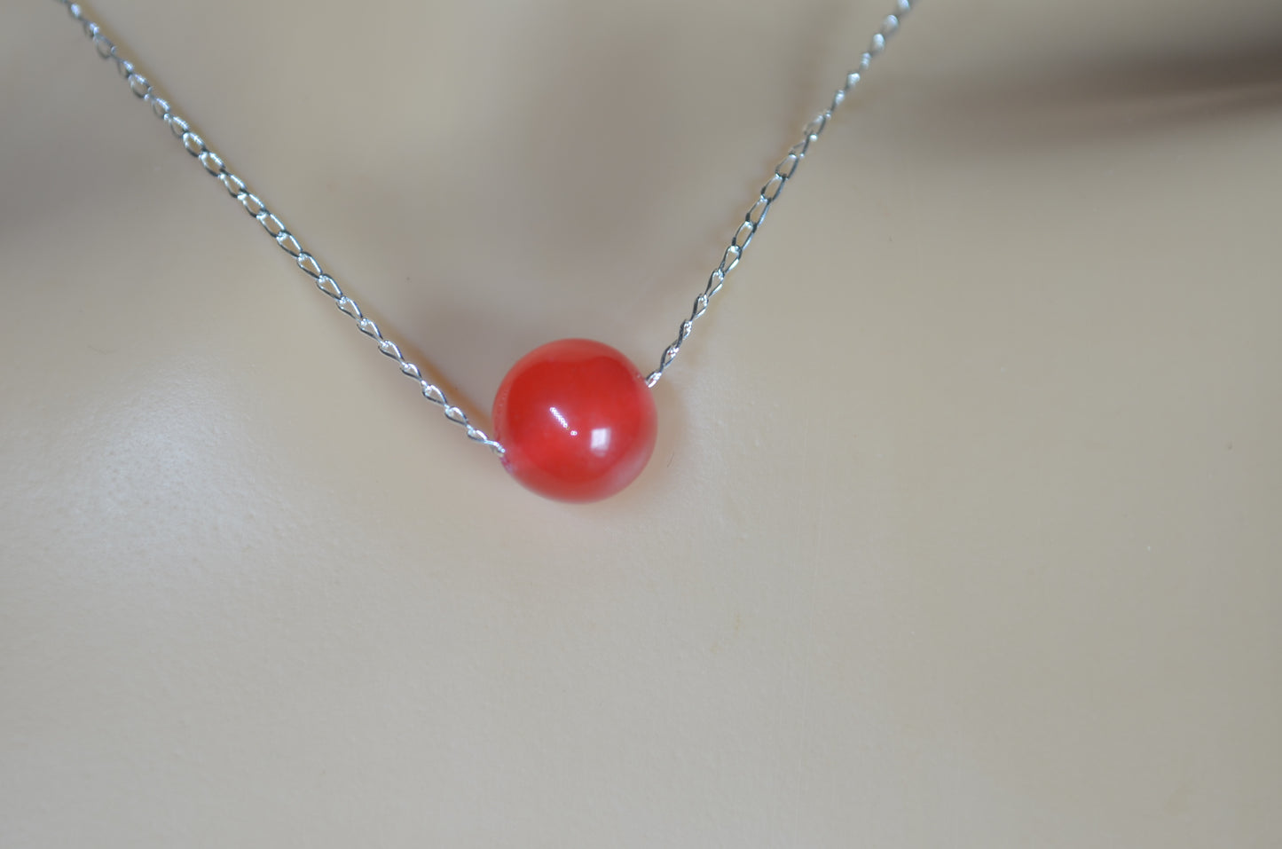 red jade 10mm bead sterling silver chain, red bell shape stone