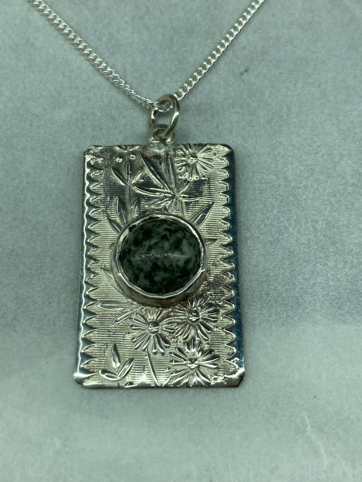 Preseli Bluestone and silver necklace, solid 925 sterling silver, 18” chain