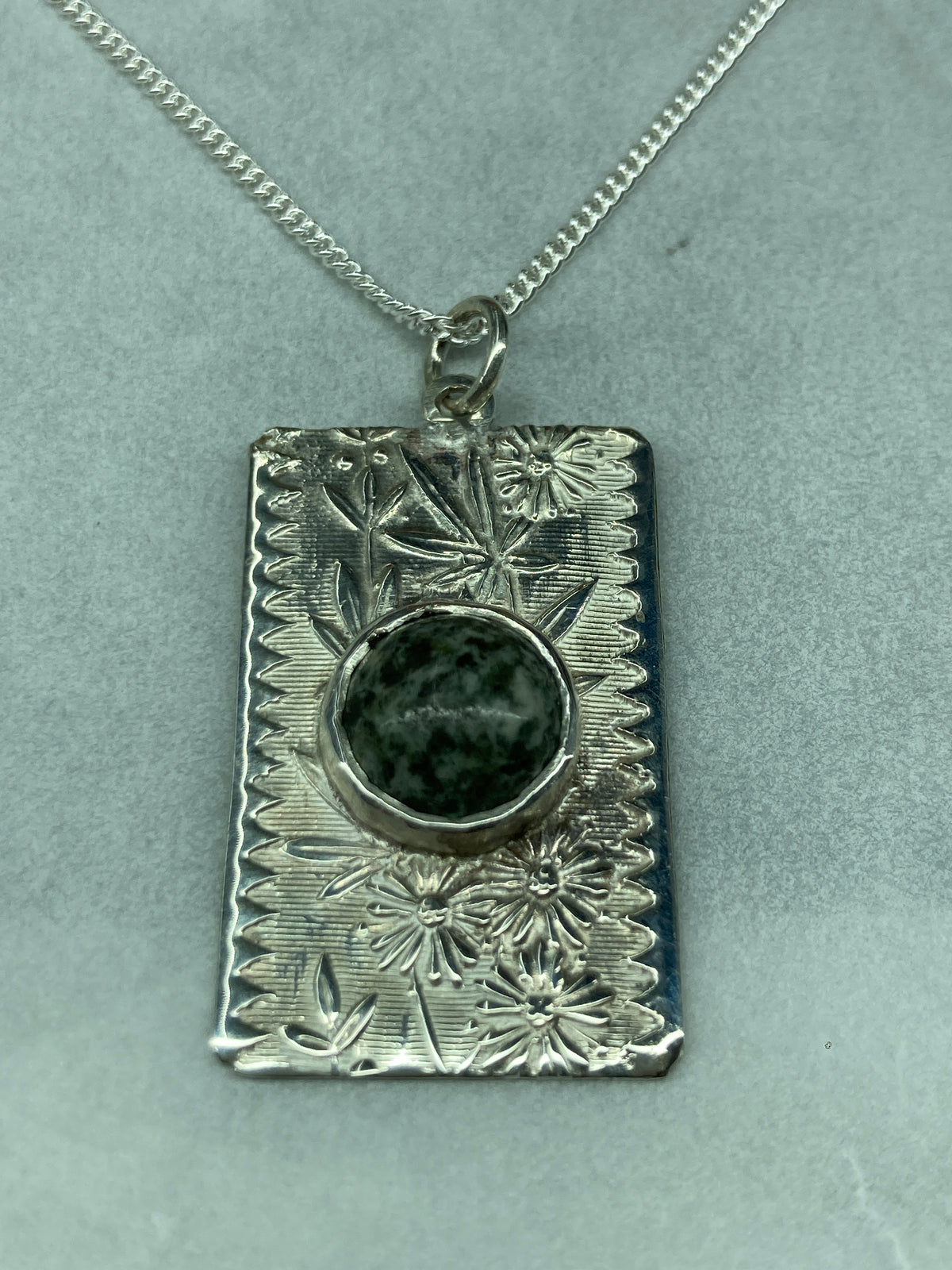 Preseli Bluestone and silver necklace, solid 925 sterling silver, 18” chain