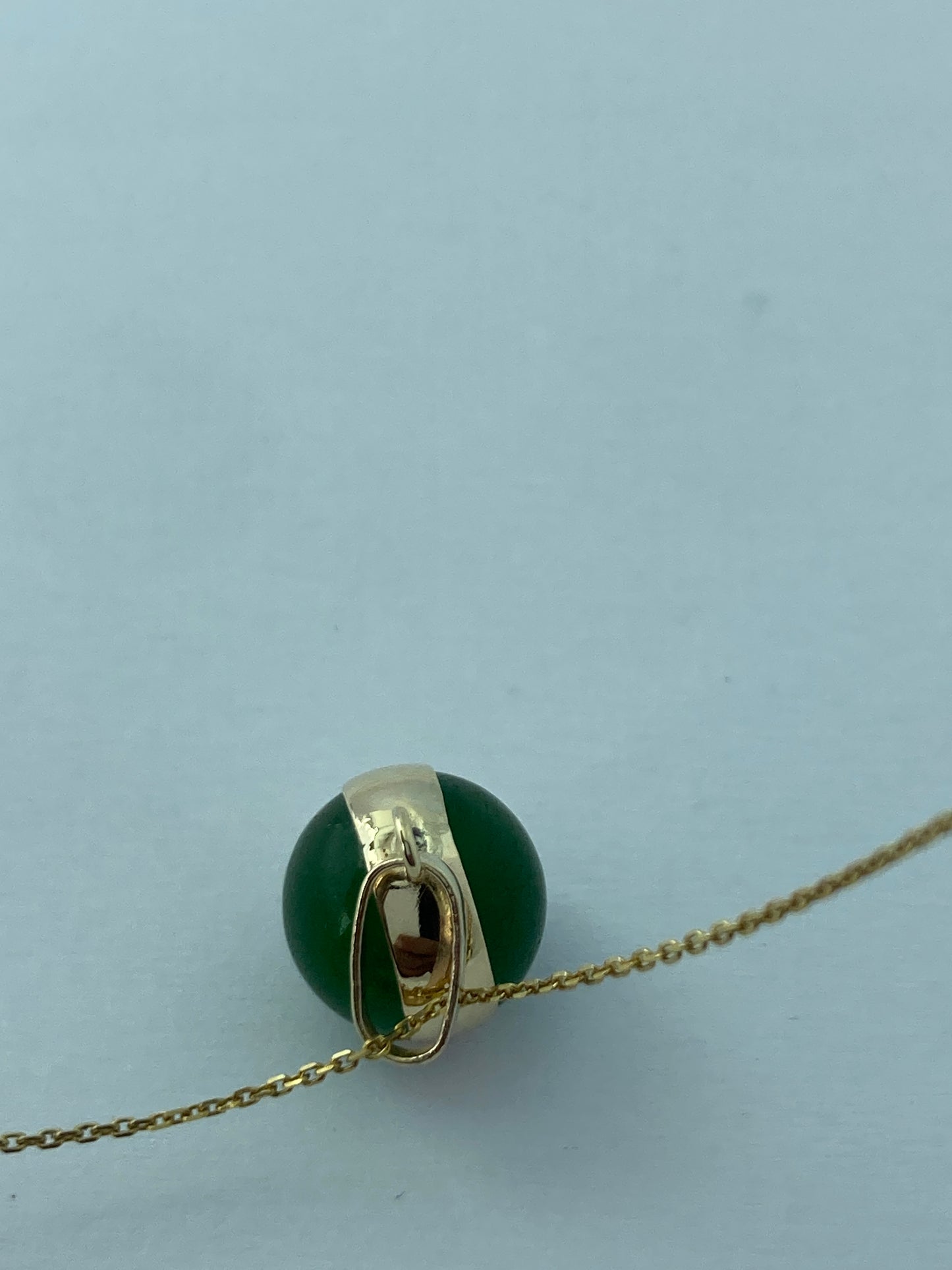 gold Green jade pendant, 18” chain