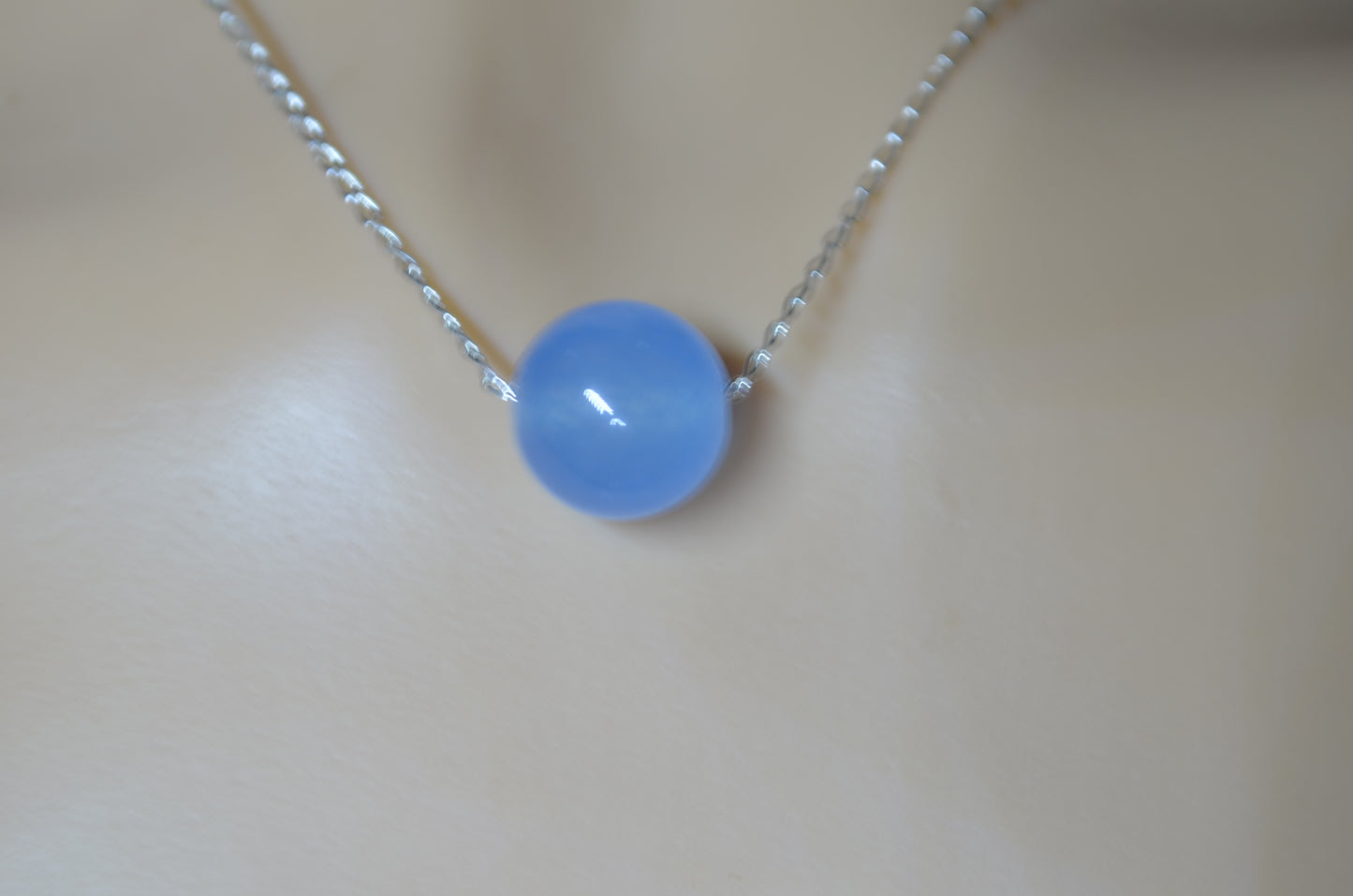 Silver Blue agate bead necklace
