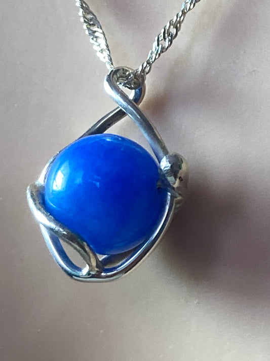 Blue agate Silver necklace, 18” silver chain
