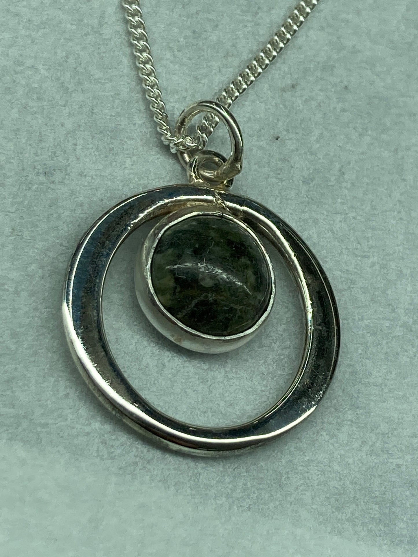 Preseli Bluestone and silver necklace, solid 925 sterling silver, 18” chain