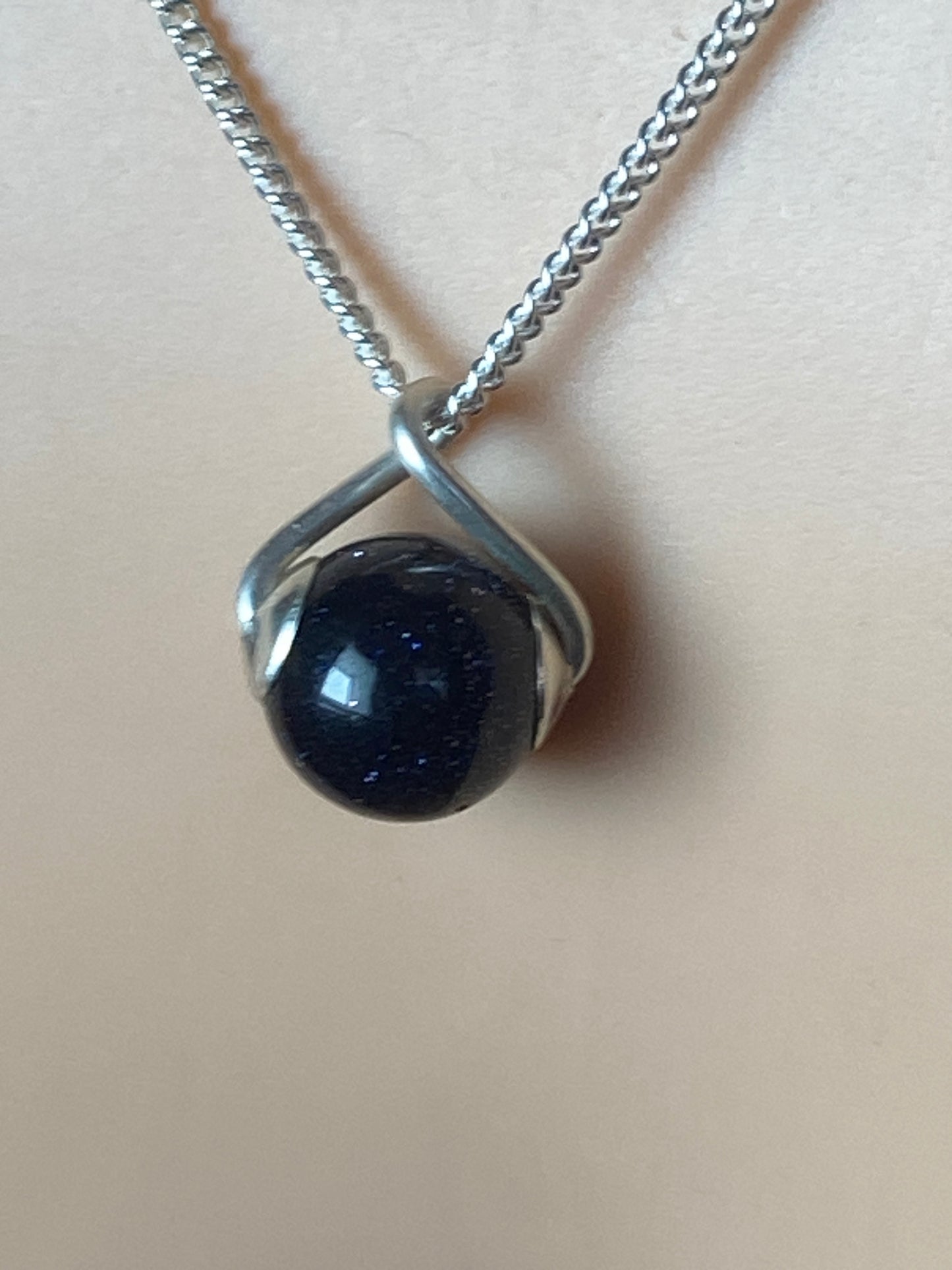 Blue goldstone Silver necklace, 18” silver chain