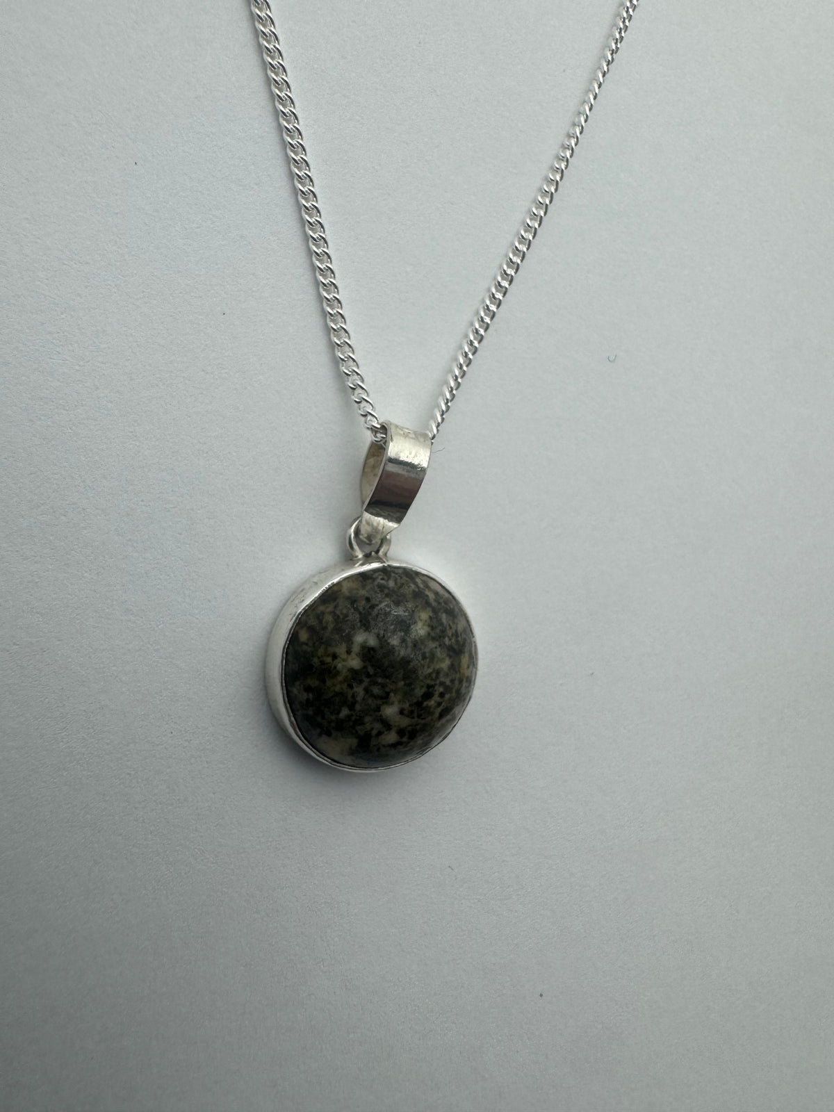 Preseli Bluestone and silver necklace, solid 925 sterling silver, 18” chain