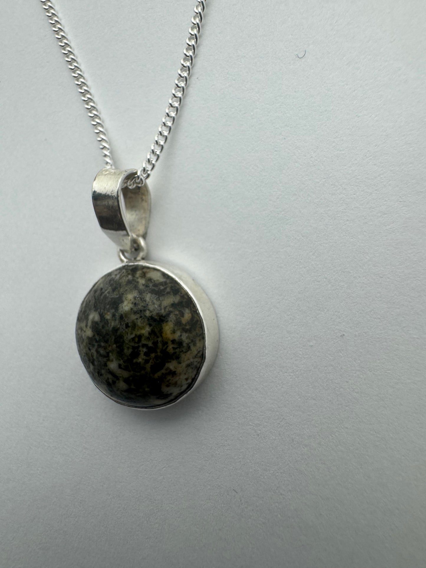 Preseli Bluestone and silver necklace, solid 925 sterling silver, 18” chain
