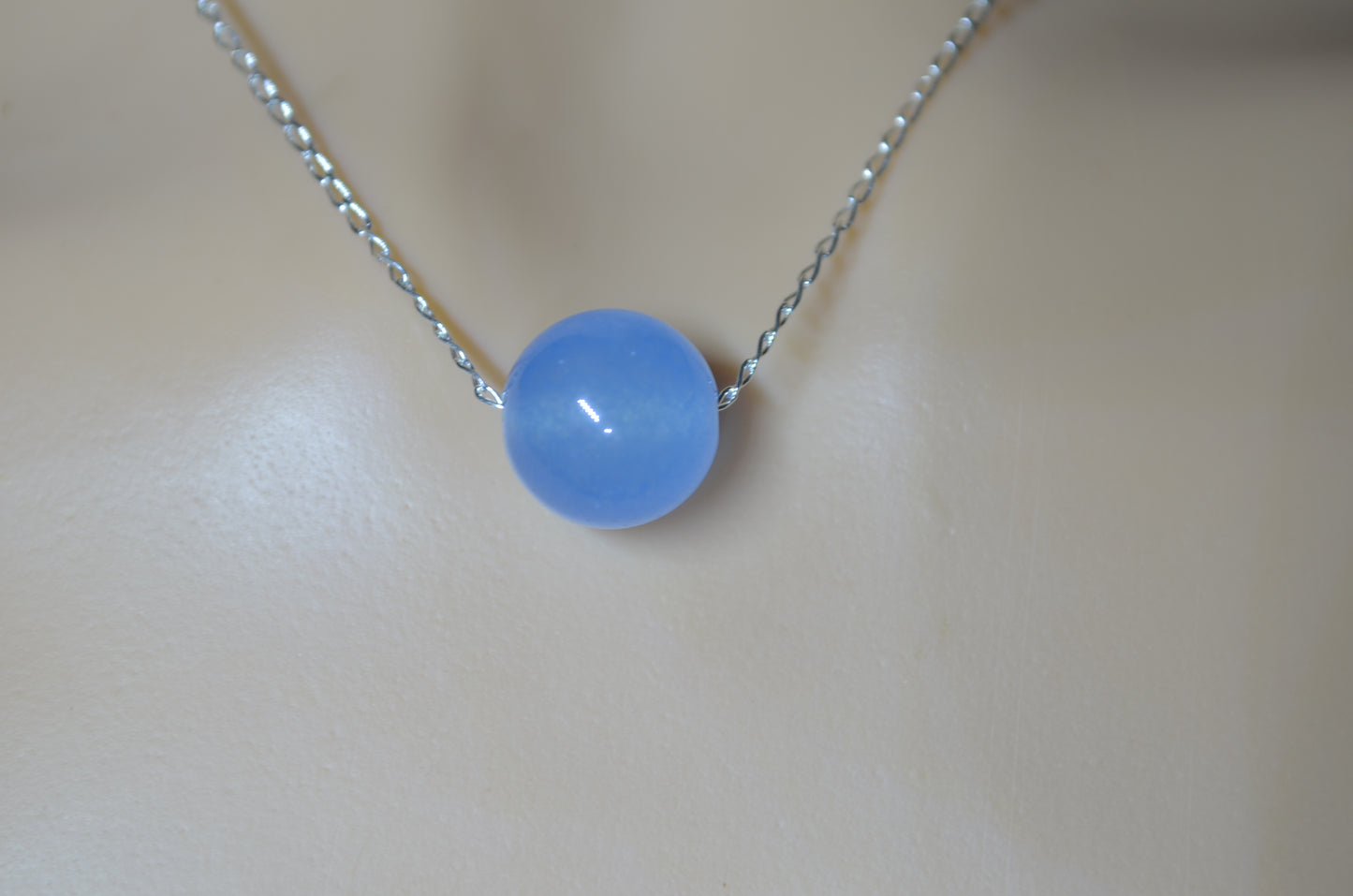 Silver Blue agate bead necklace
