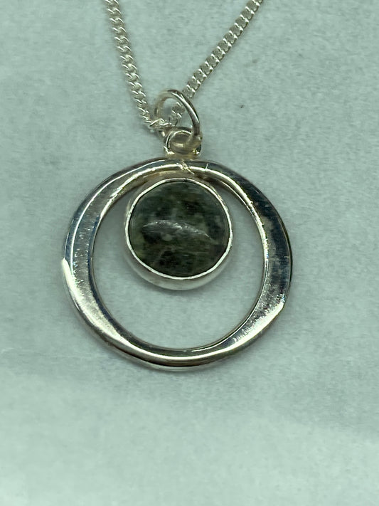 Preseli Bluestone and silver necklace, solid 925 sterling silver, 18” chain