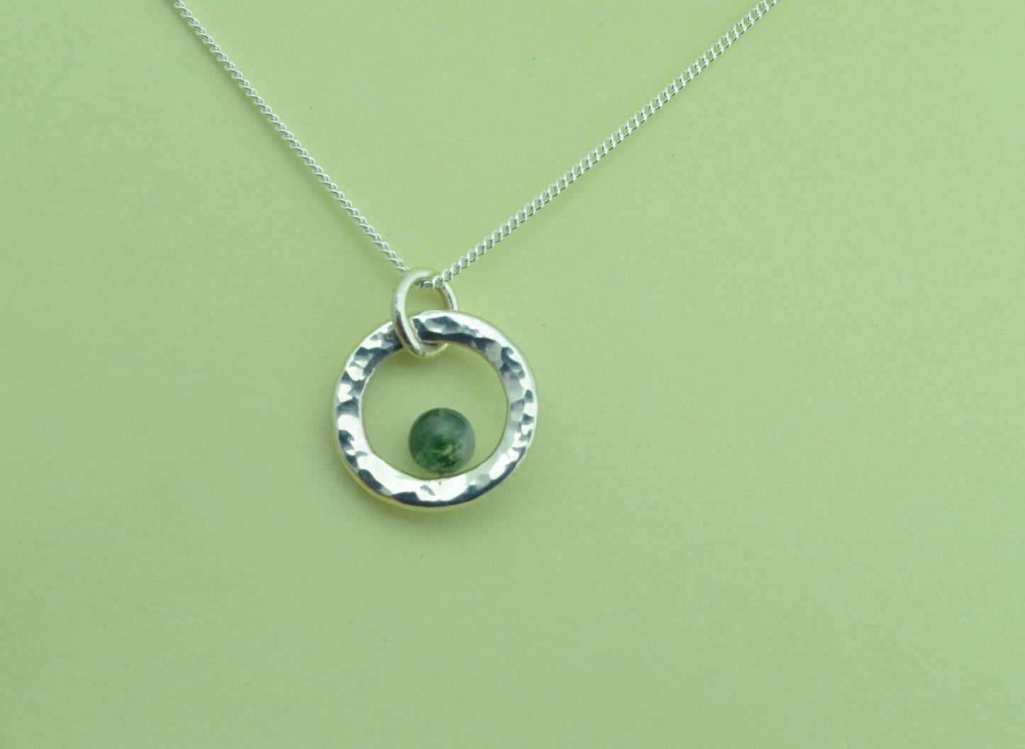 Silver Moss agate necklace, 18” silver chain