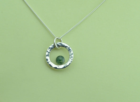 Silver Moss agate necklace, 18” silver chain