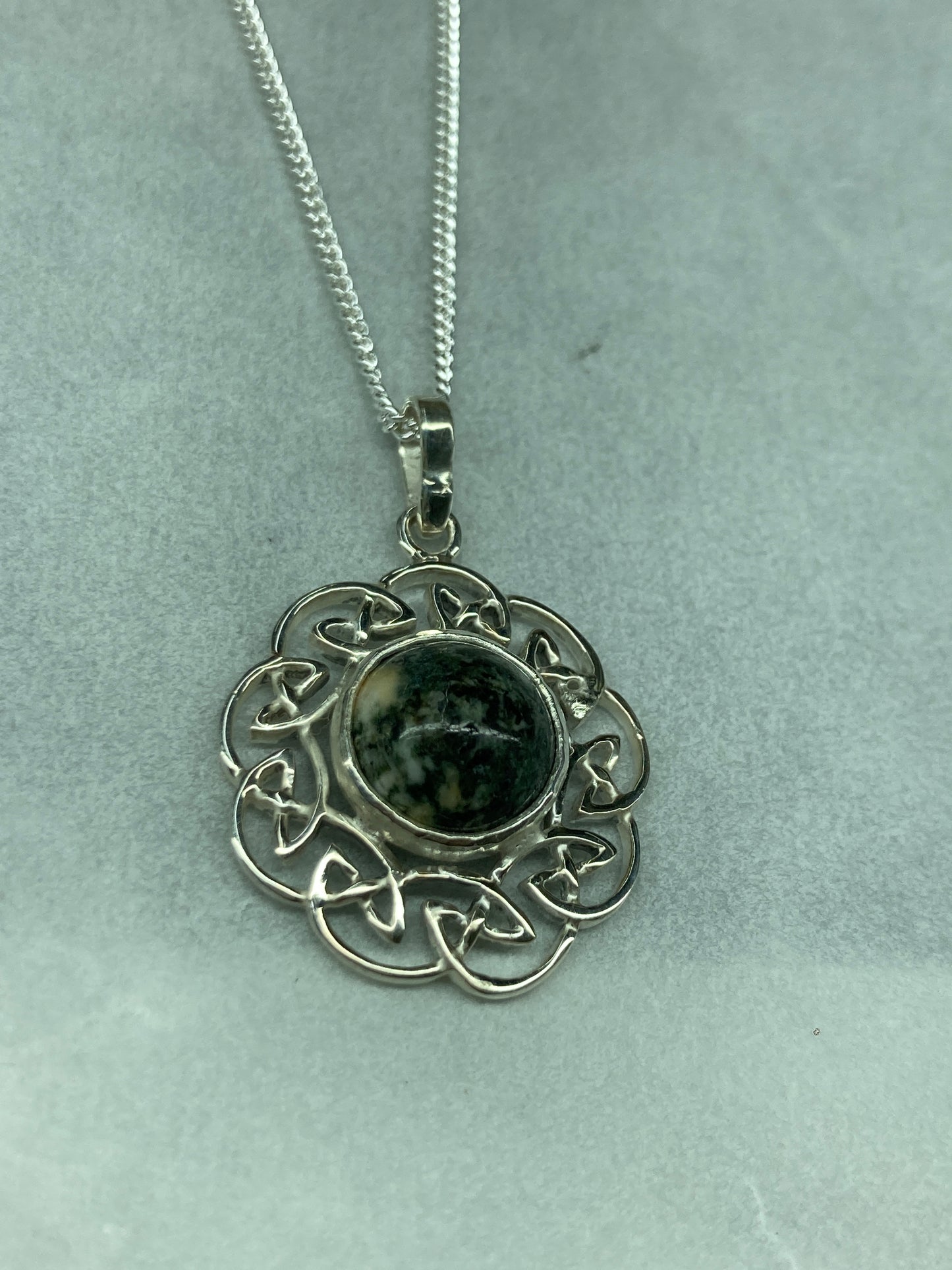 Preseli Bluestone and silver necklace, solid 925 sterling silver, 18” chain