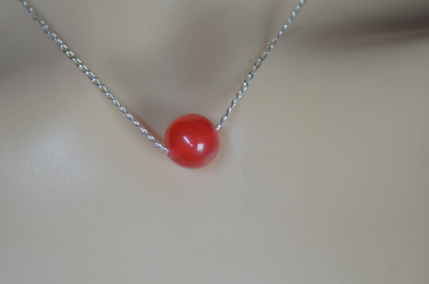 red jade 10mm bead sterling silver chain, red bell shape stone
