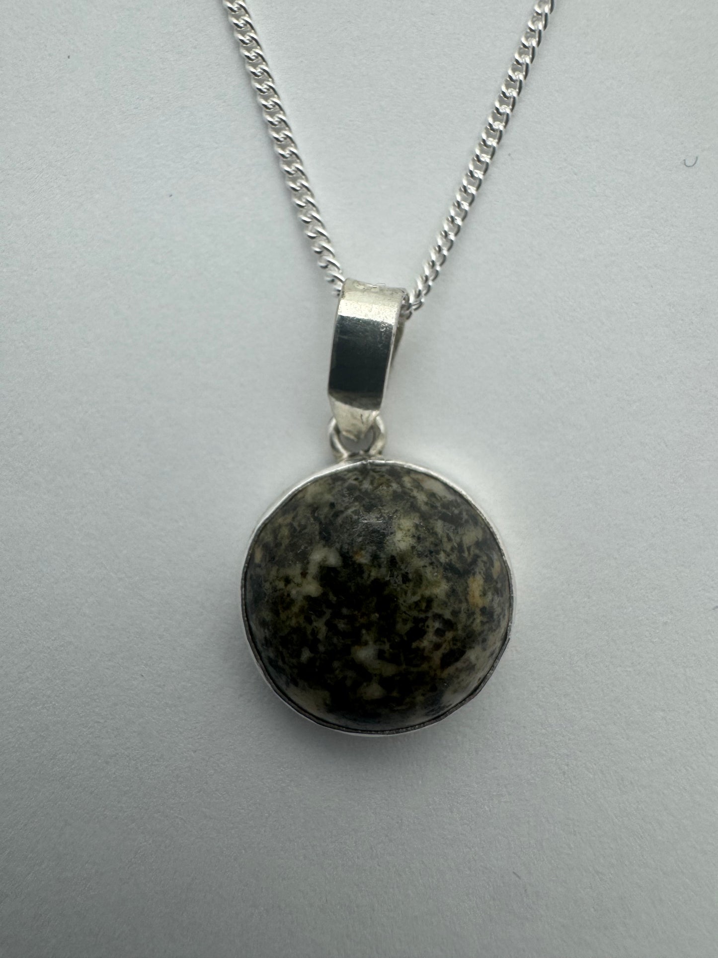 Preseli Bluestone and silver necklace, solid 925 sterling silver, 18” chain