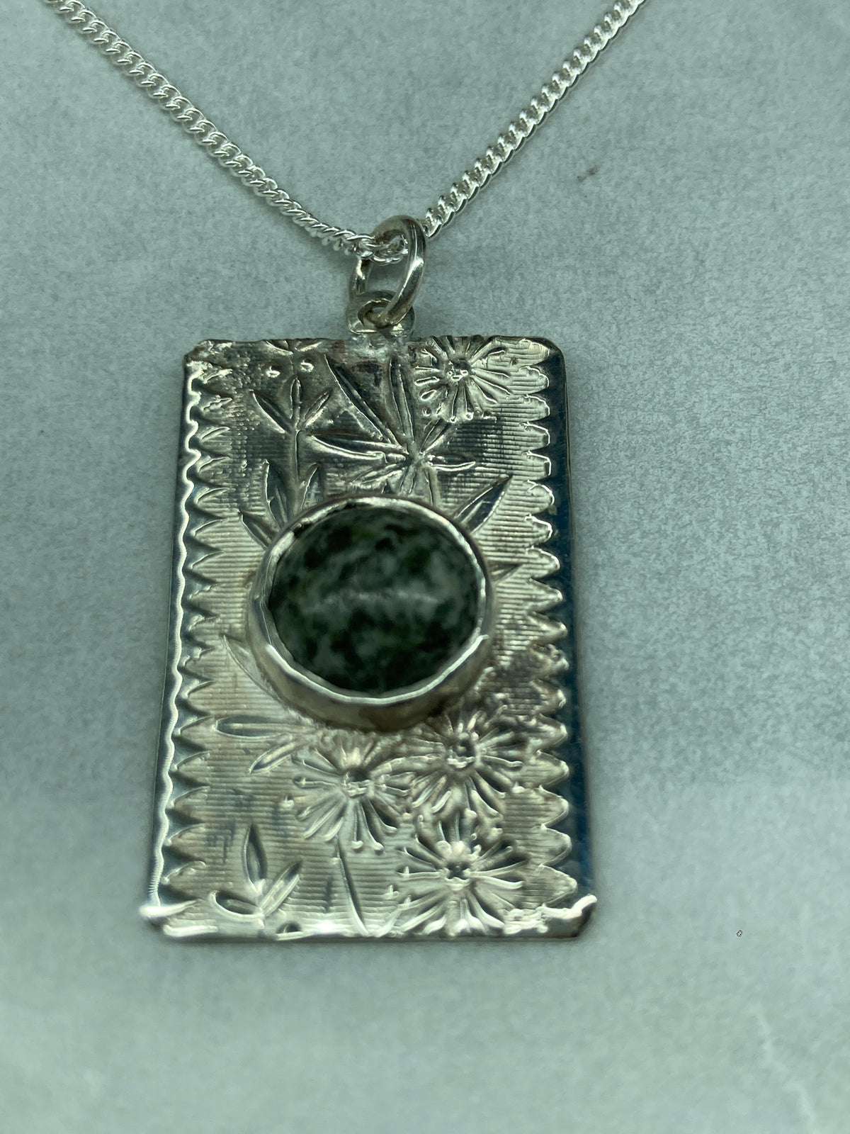 Preseli Bluestone and silver necklace, solid 925 sterling silver, 18” chain