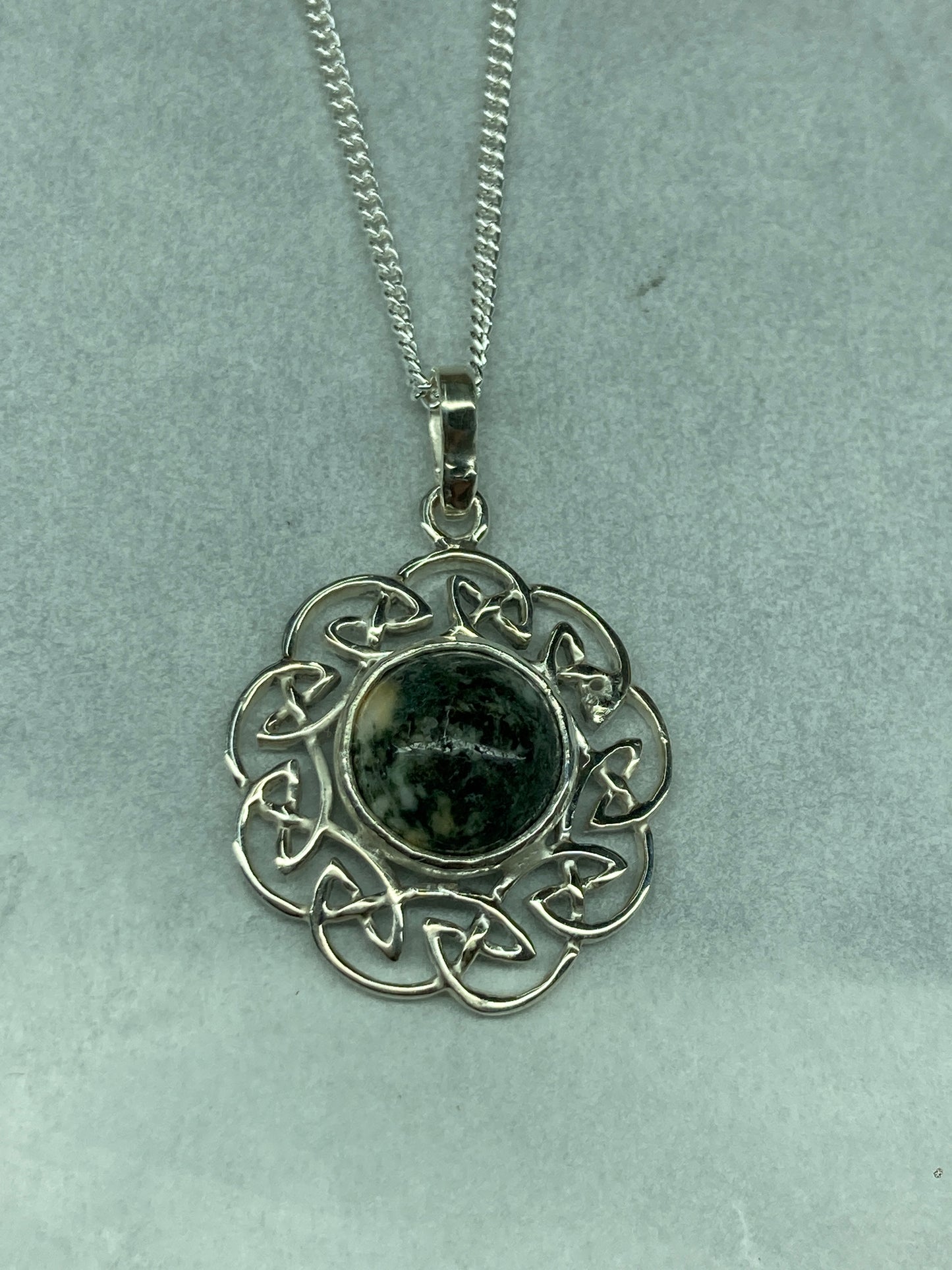 Preseli Bluestone and silver necklace, solid 925 sterling silver, 18” chain