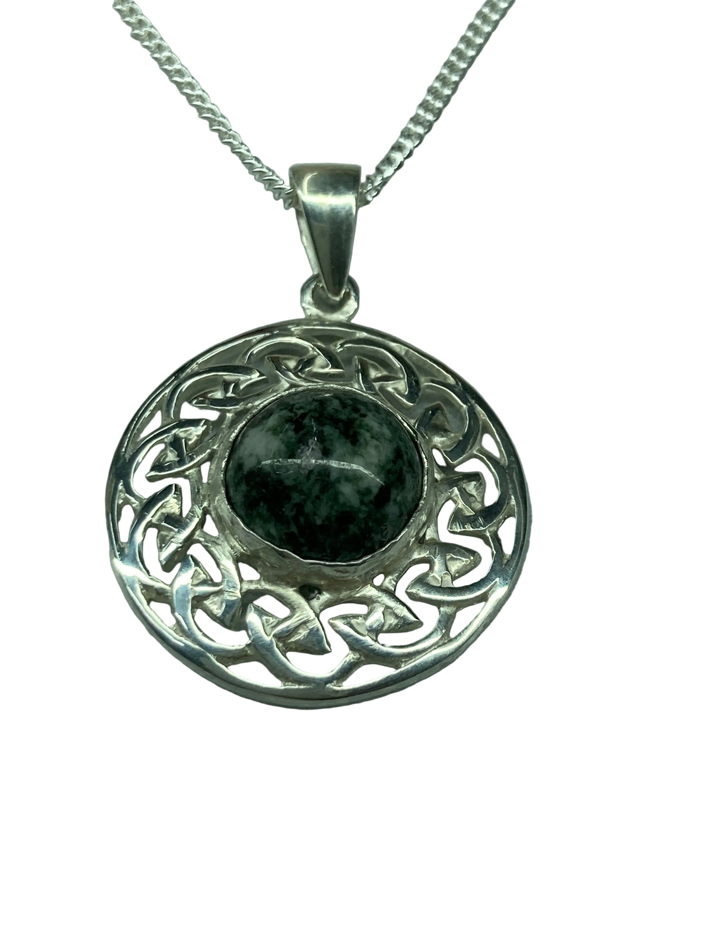 Preseli Bluestone and silver necklace, solid 925 sterling silver, 18” chain