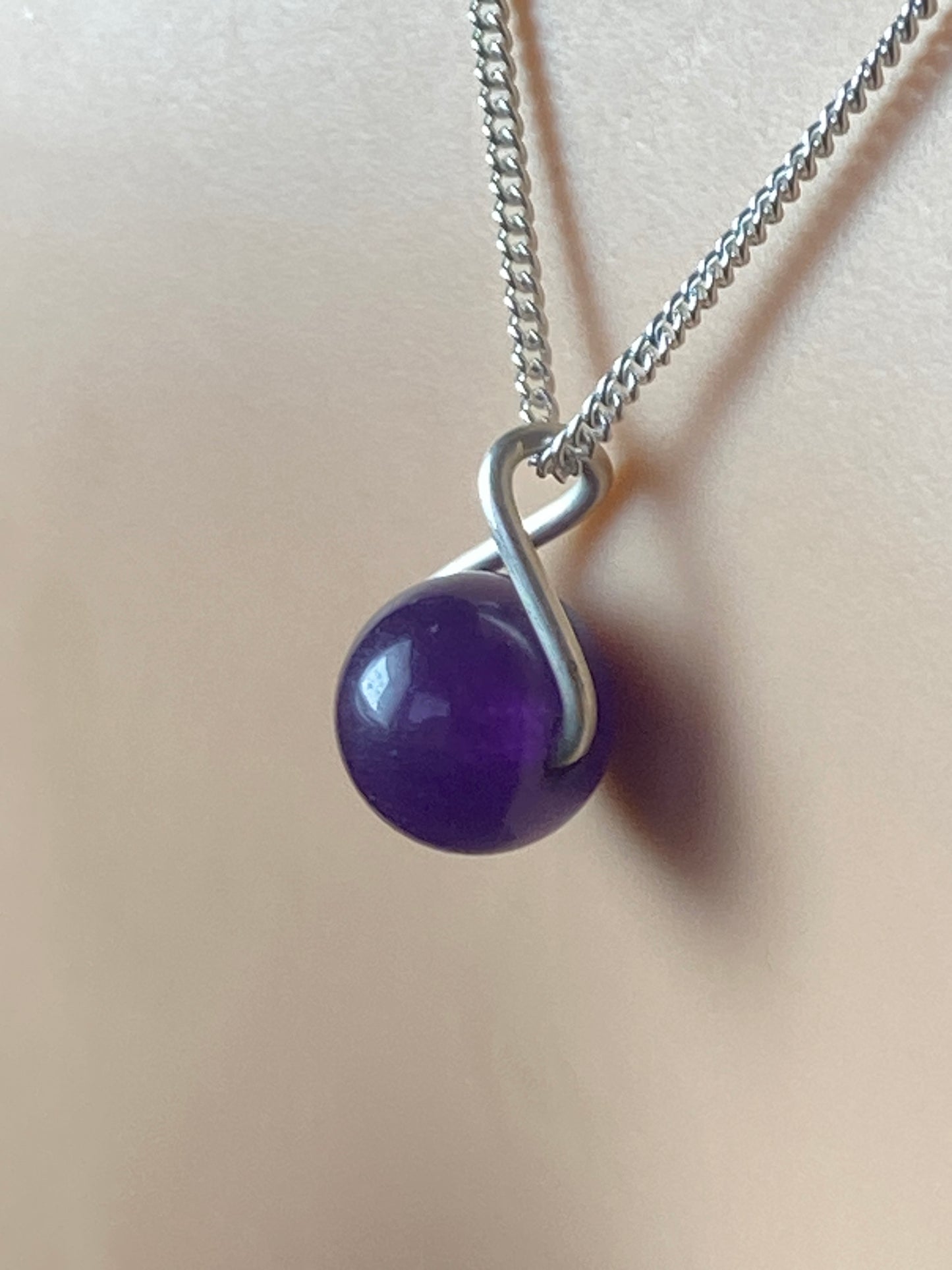 Silver purple Jade necklace, 18” silver chain