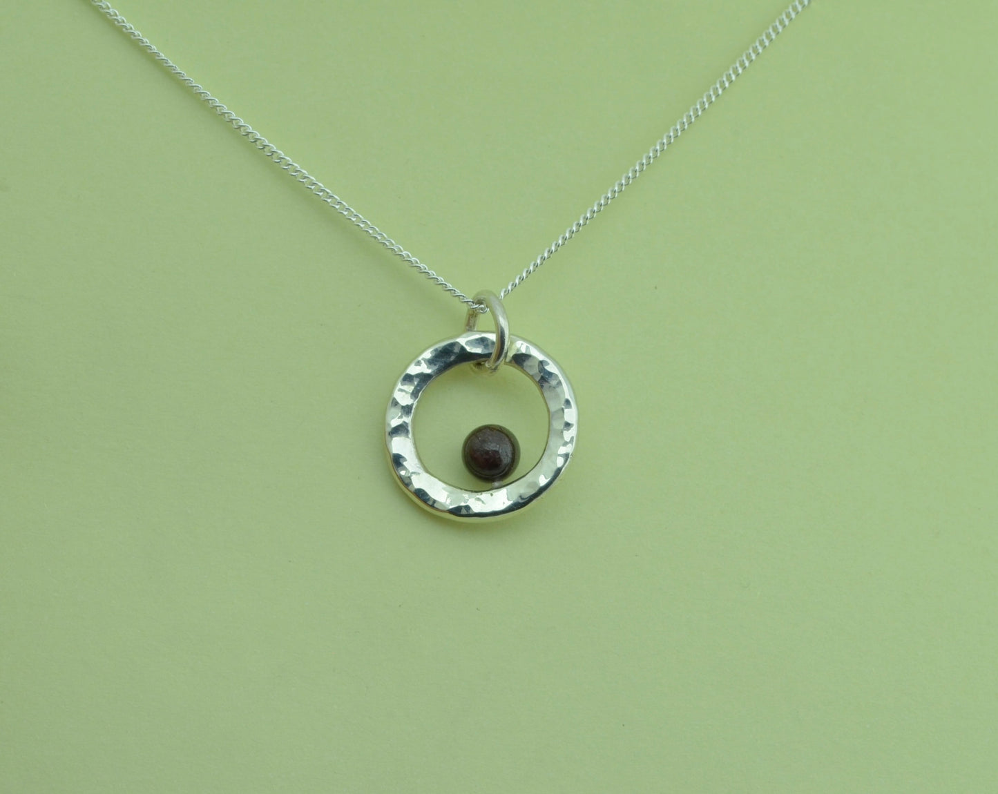 Silver Garnet necklace, 18” silver chain
