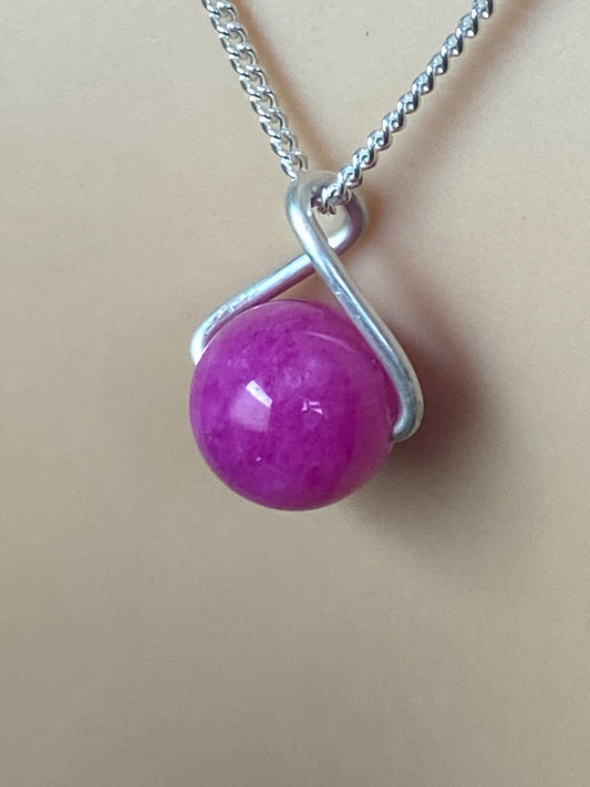 Silver pink Jade necklace