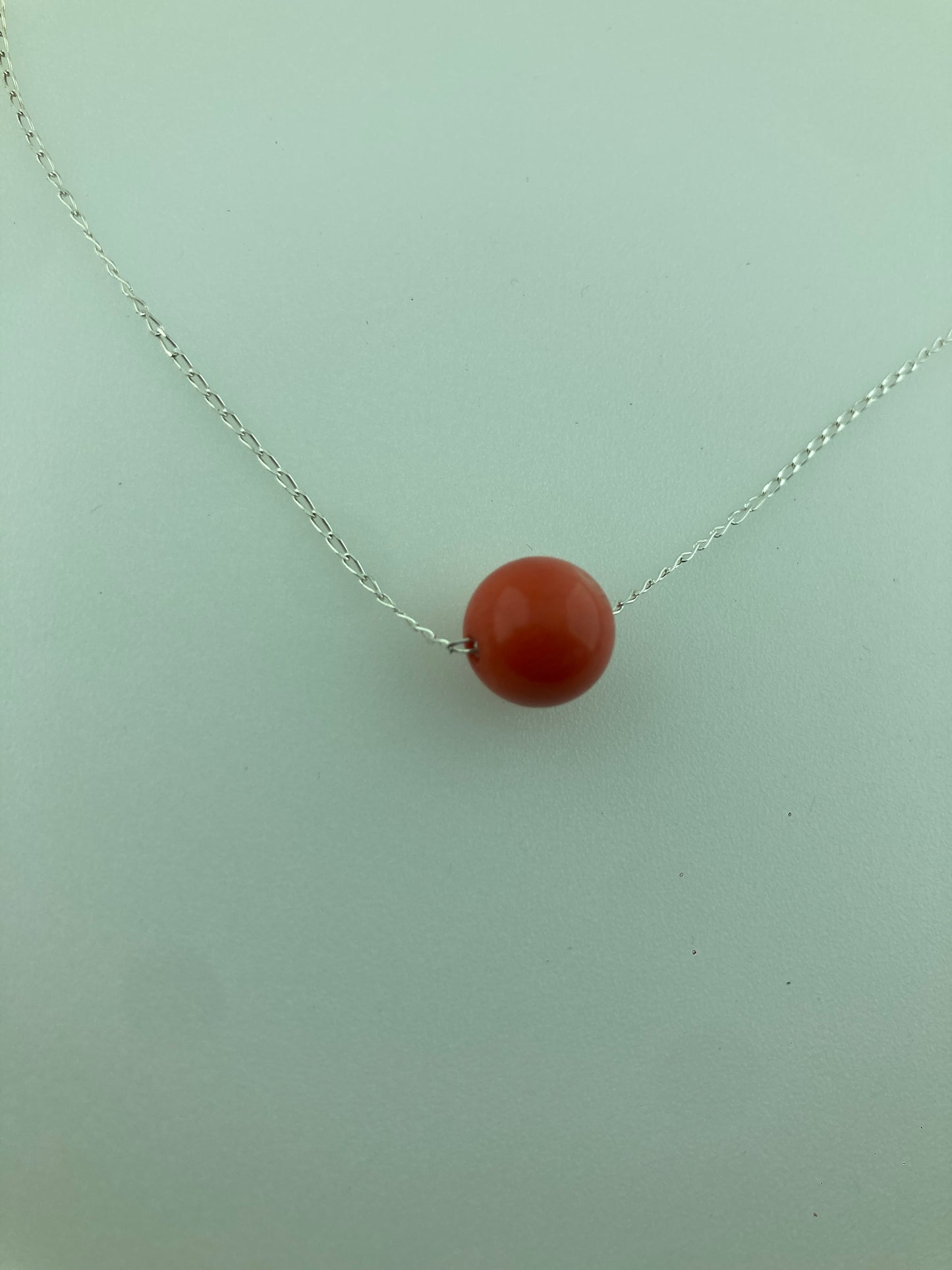 Silver Coral necklace, 18” silver chain