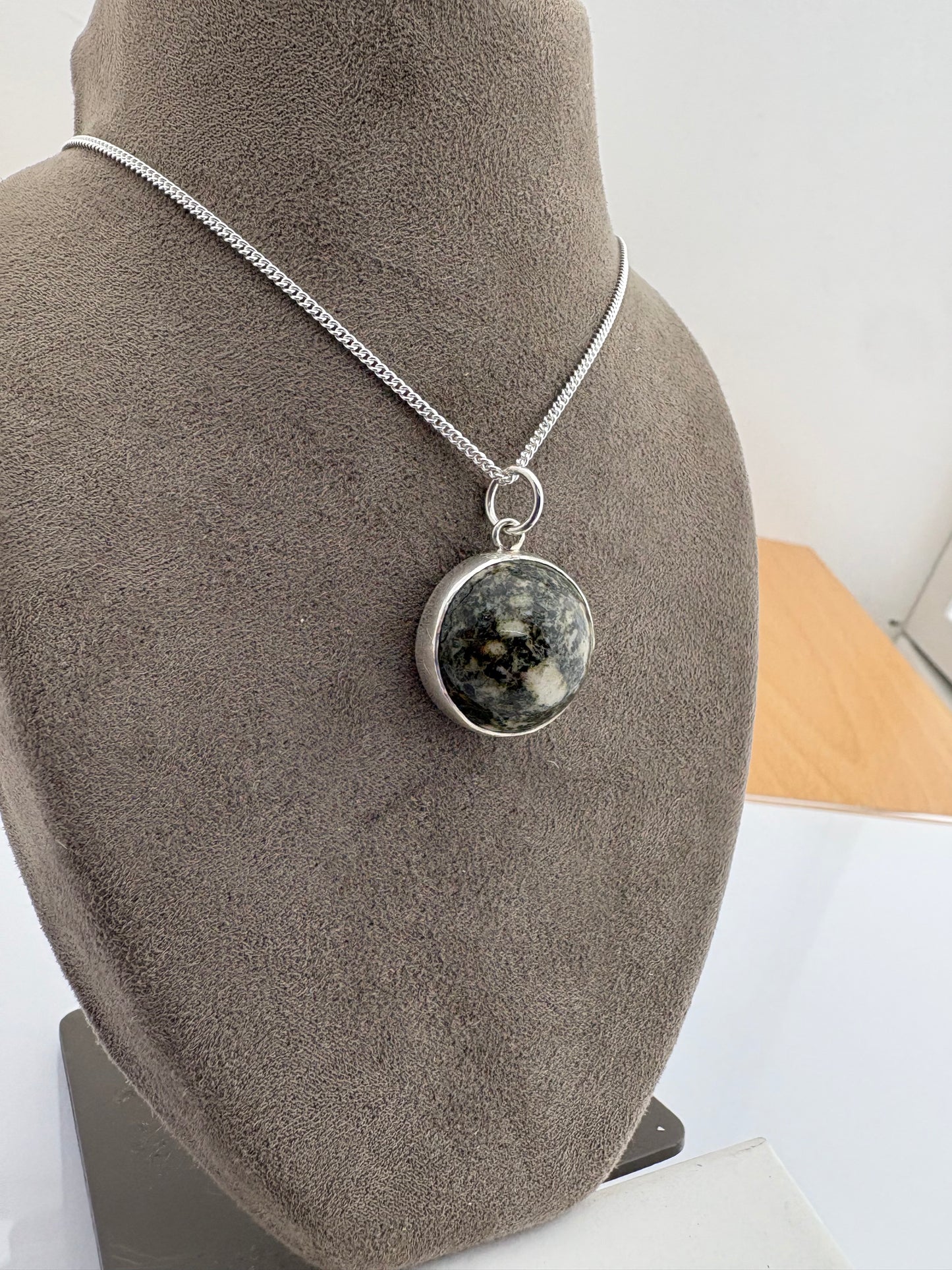Preseli Bluestone and silver necklace, solid 925 sterling silver, 18” chain