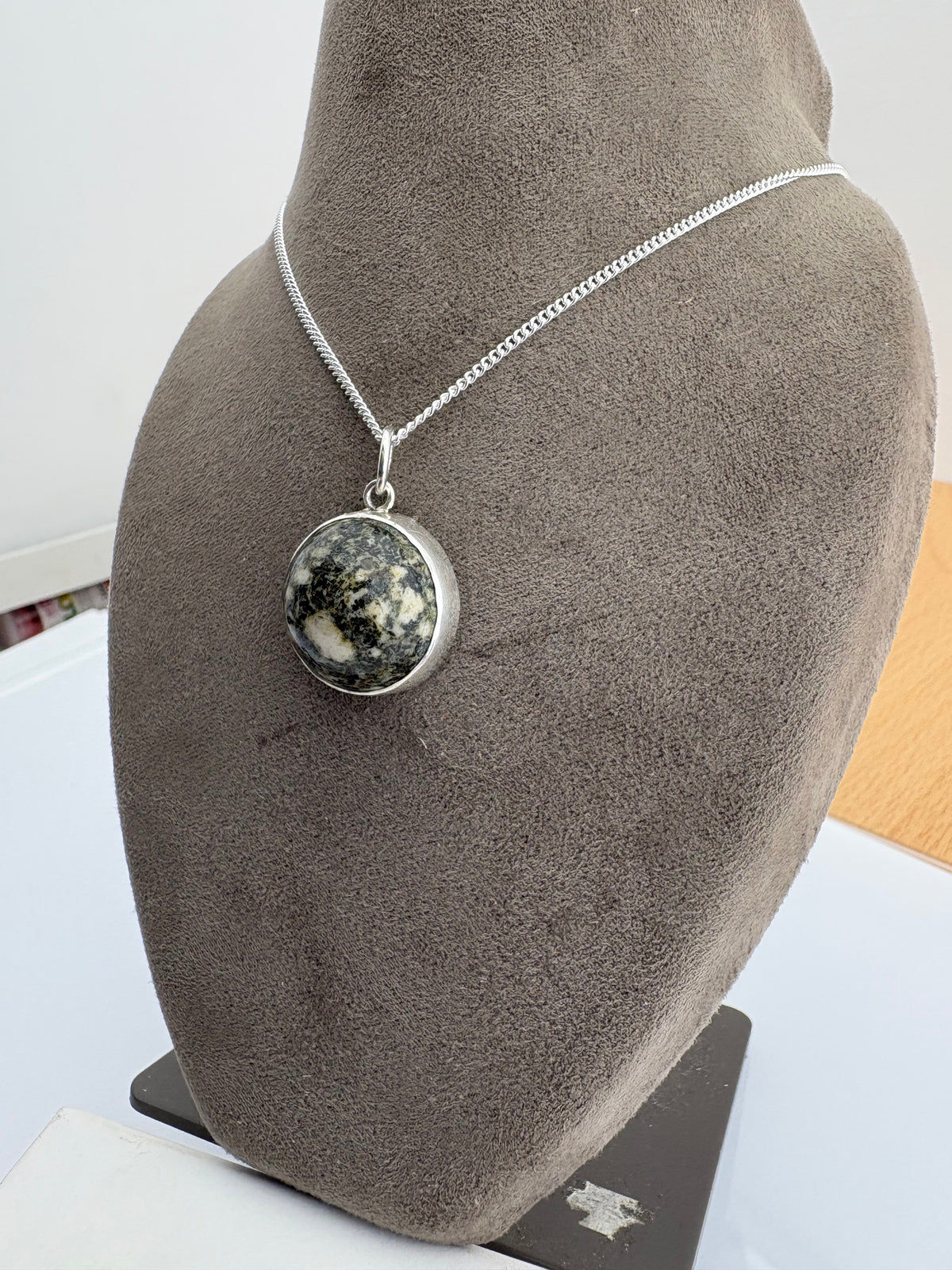 Preseli Bluestone and silver necklace, solid 925 sterling silver, 18” chain