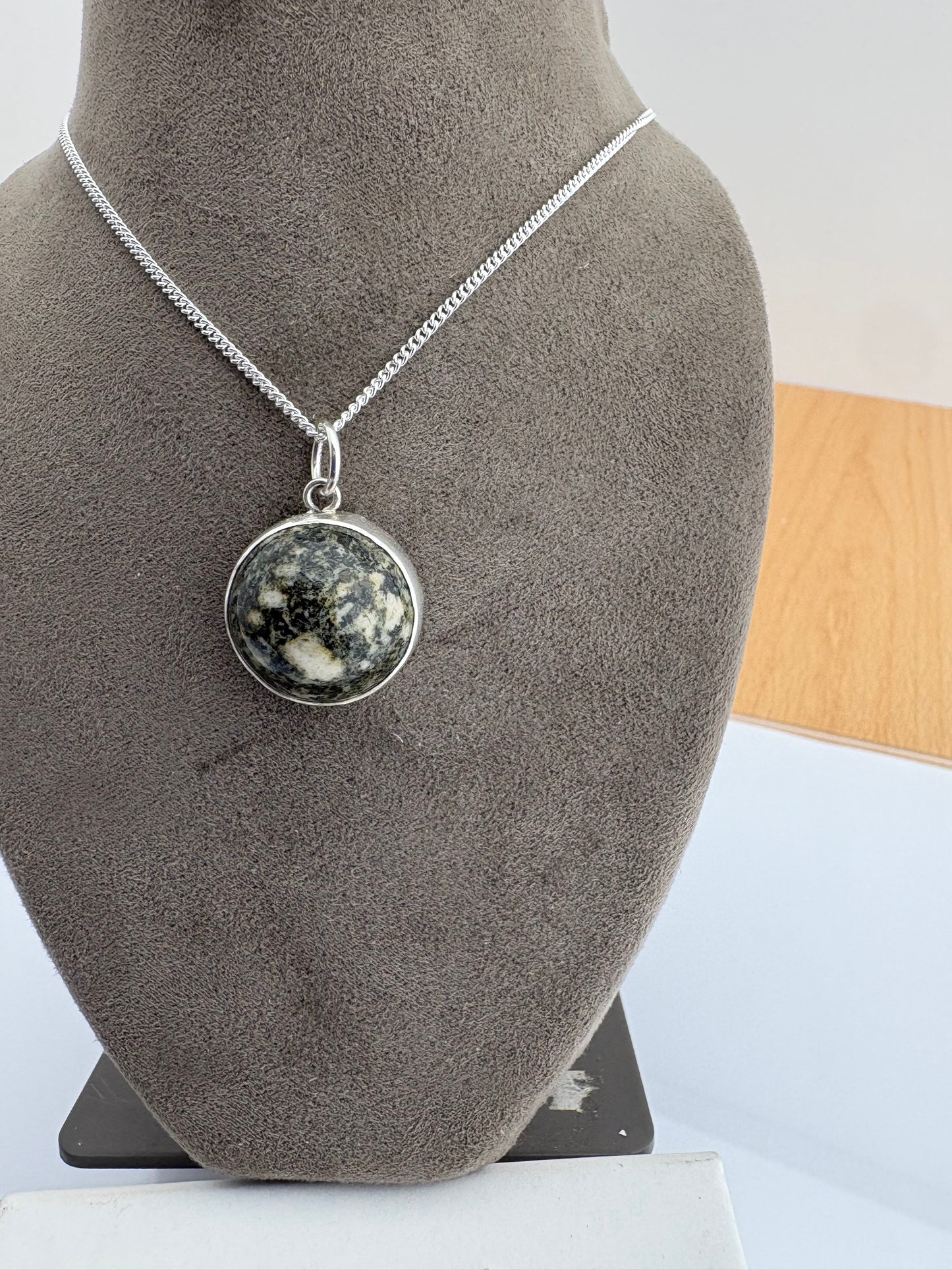 Preseli Bluestone and silver necklace, solid 925 sterling silver, 18” chain