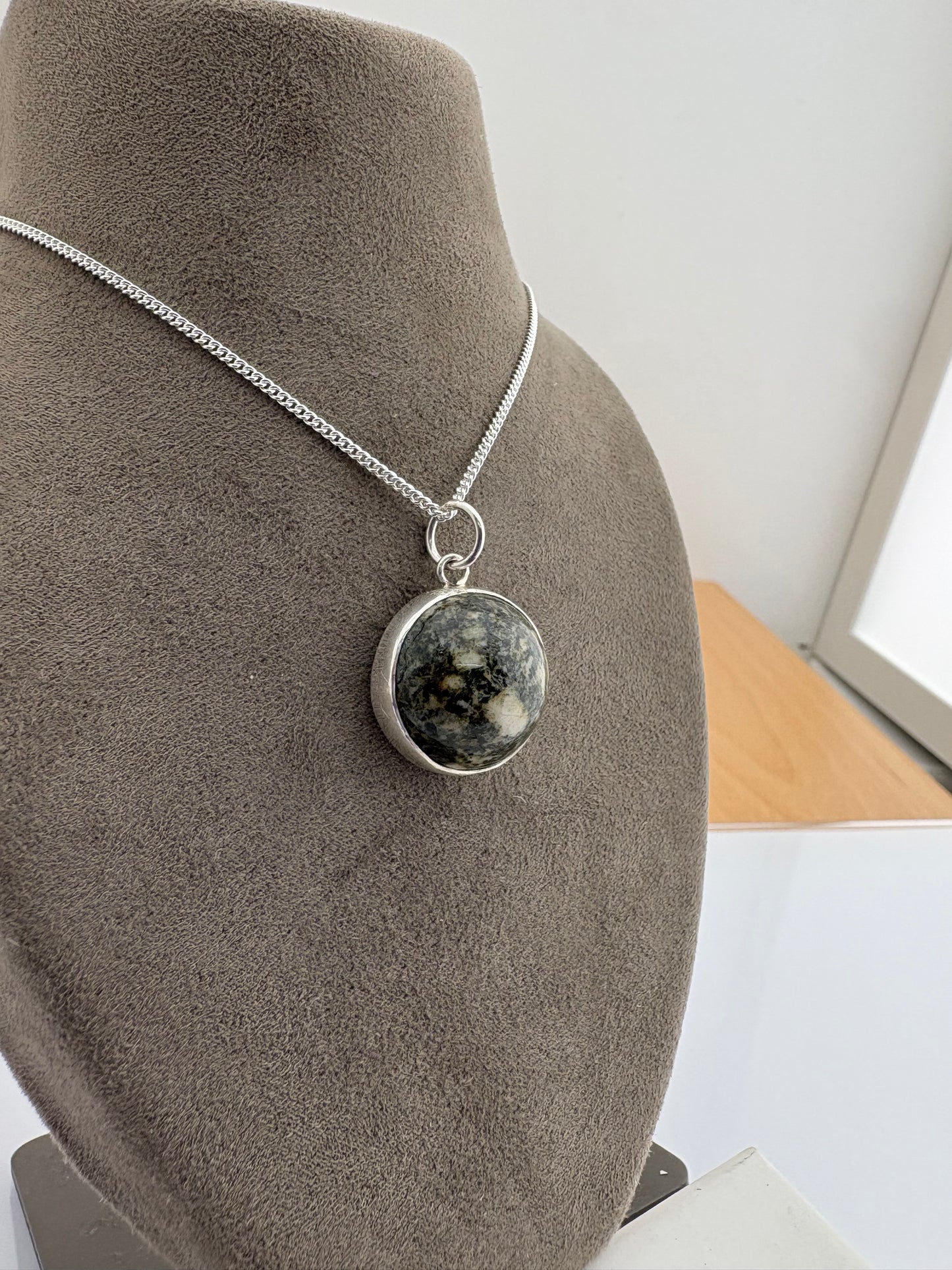 Preseli Bluestone and silver necklace, solid 925 sterling silver, 18” chain