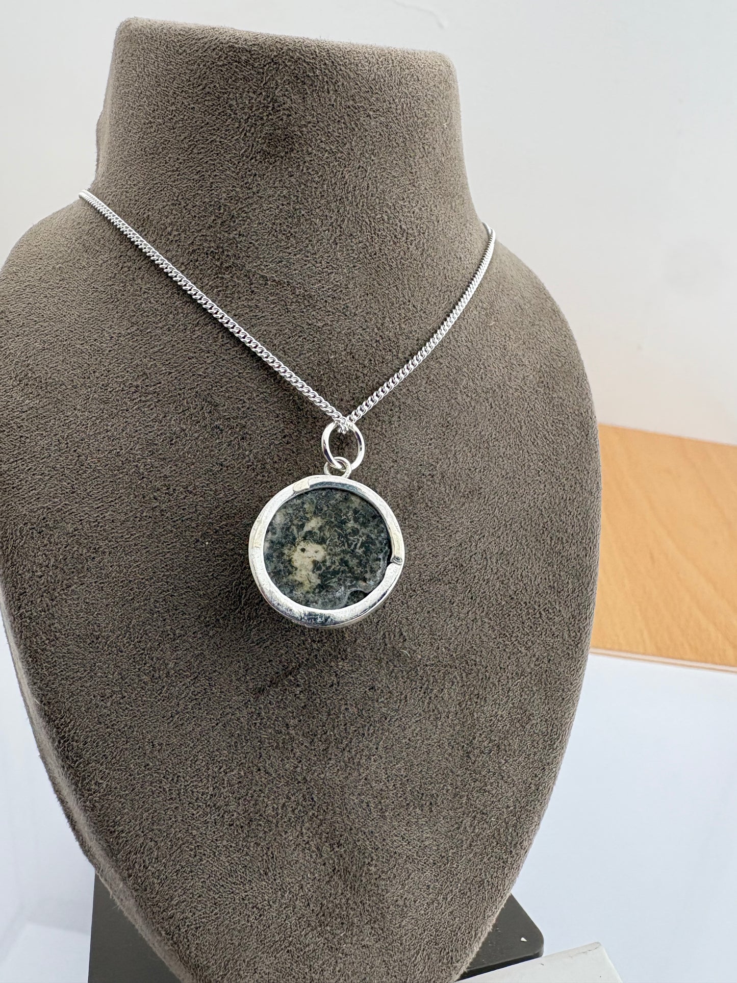 Preseli Bluestone and silver necklace, solid 925 sterling silver, 18” chain