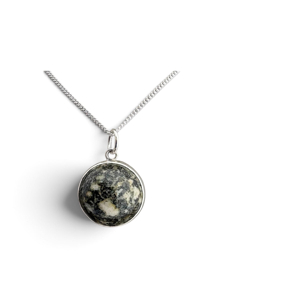 Preseli Bluestone and silver necklace, solid 925 sterling silver, 18” chain
