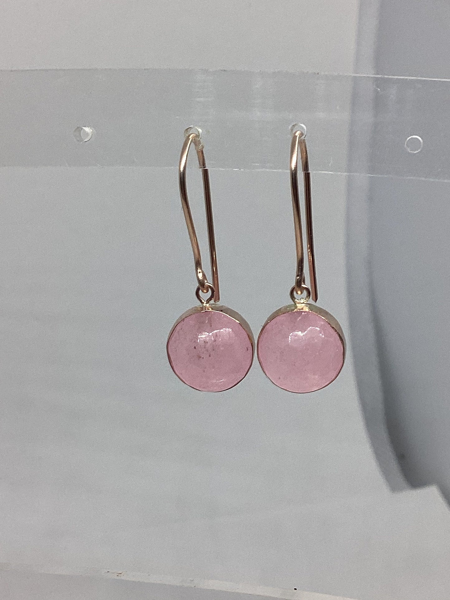 Rose Gold rose quartz Earrings, solid 9ct Rose  gold, pink stones dangle earrings