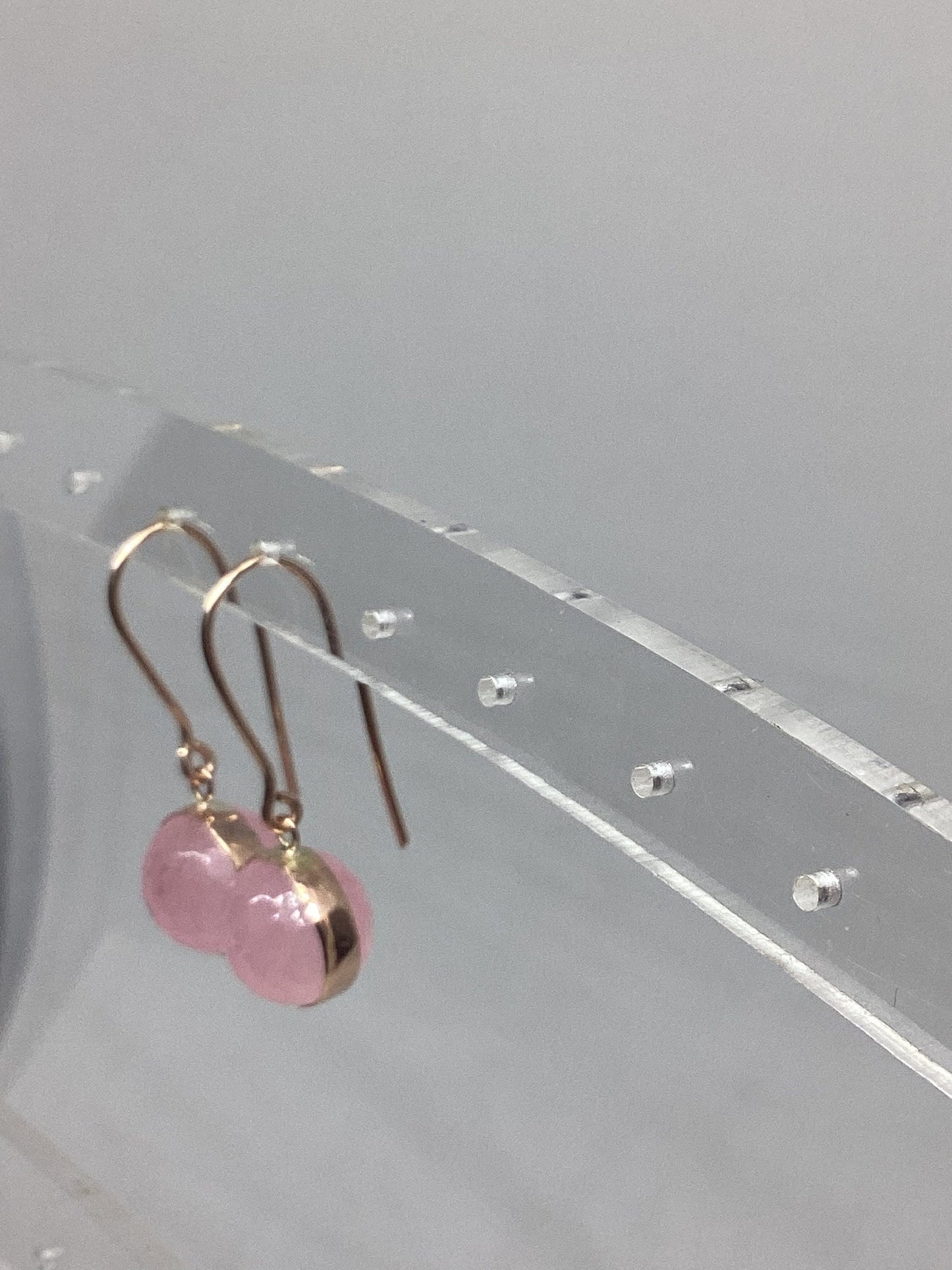Rose Gold rose quartz Earrings, solid 9ct Rose  gold, pink stones dangle earrings