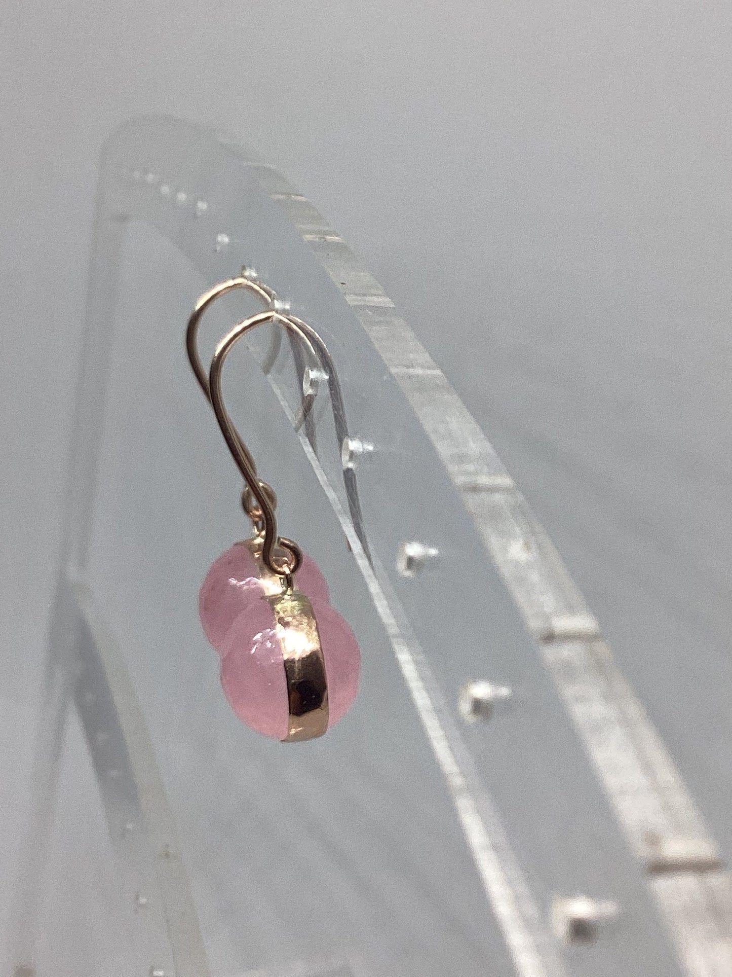 Rose Gold rose quartz Earrings, solid 9ct Rose  gold, pink stones dangle earrings