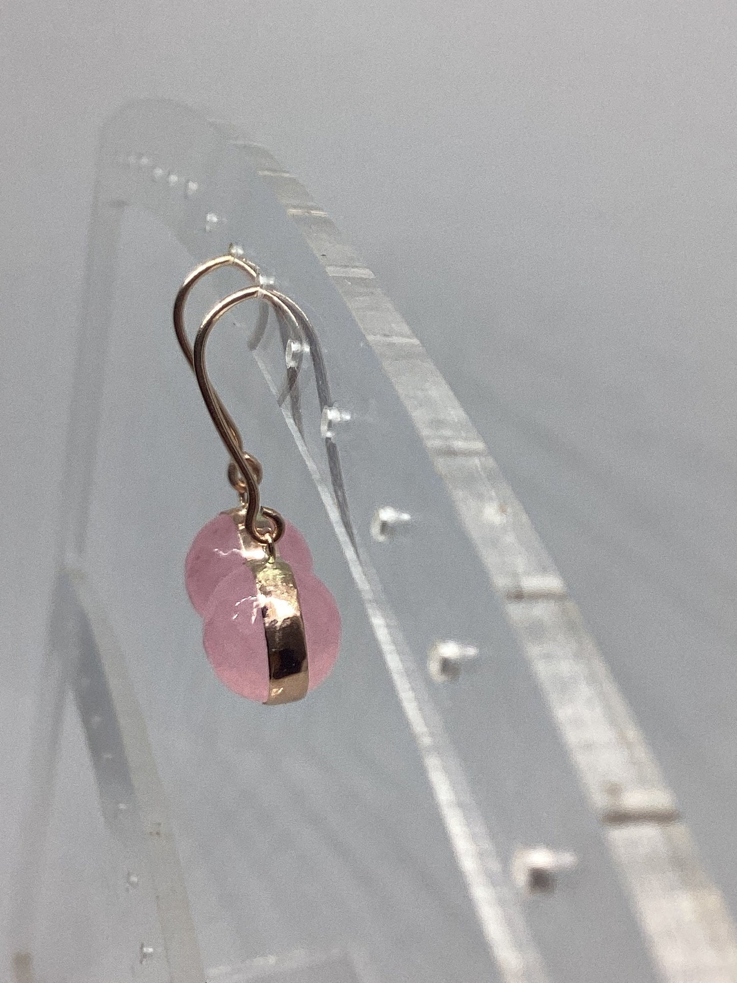 Rose Gold rose quartz Earrings, solid 9ct Rose  gold, pink stones dangle earrings