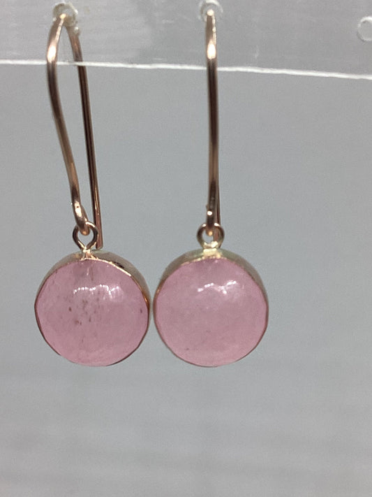 Rose Gold rose quartz Earrings, solid 9ct Rose  gold, pink stones dangle earrings