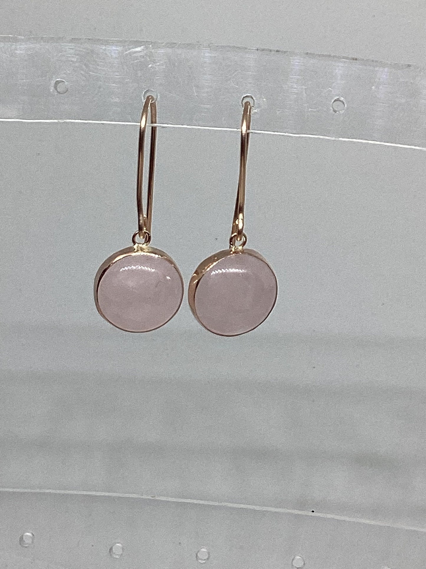 rose quartz Earrings, solid 9ct Rose  gold, pink stones dangle earrings