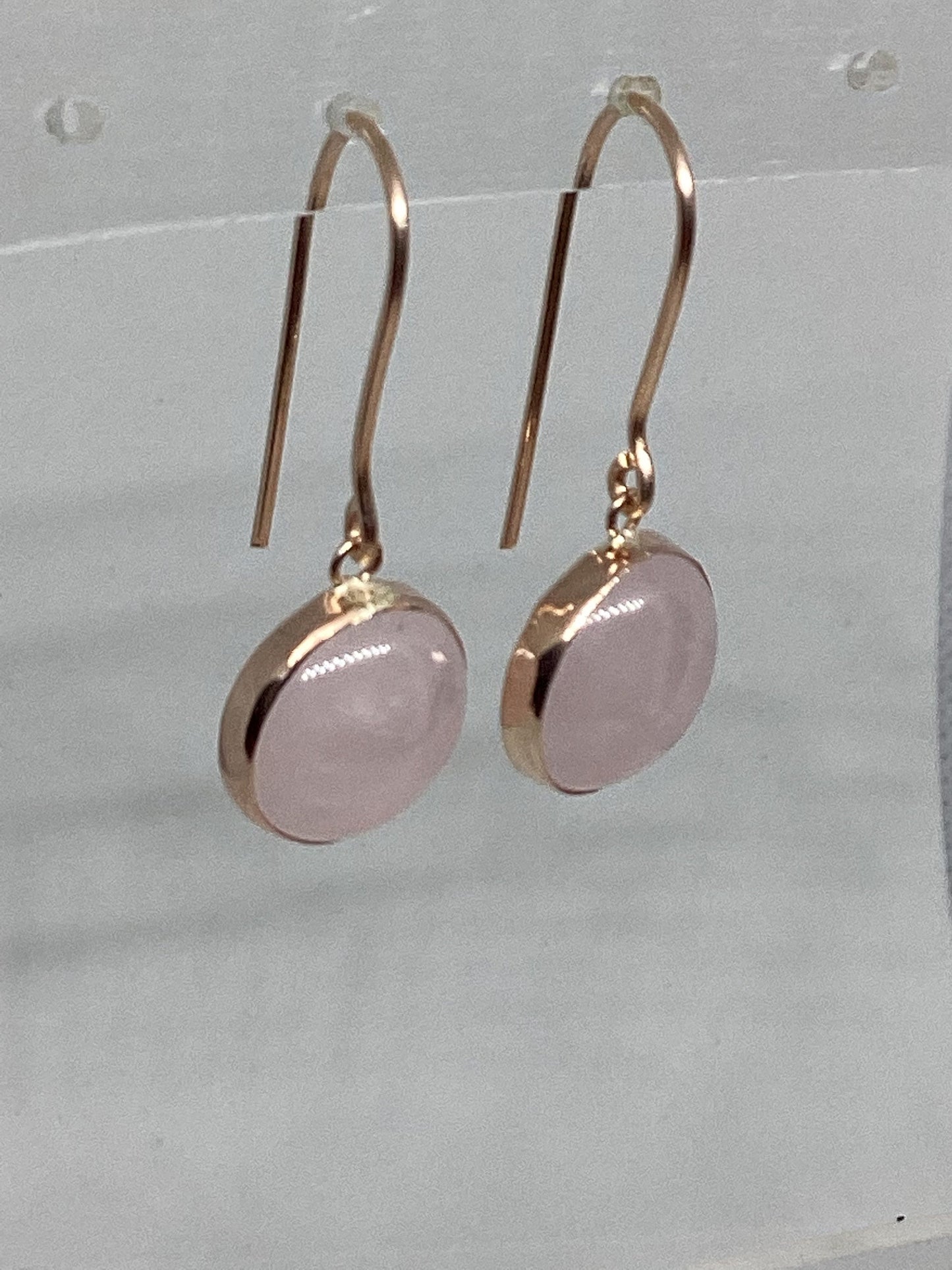 rose quartz Earrings, solid 9ct Rose  gold, pink stones dangle earrings