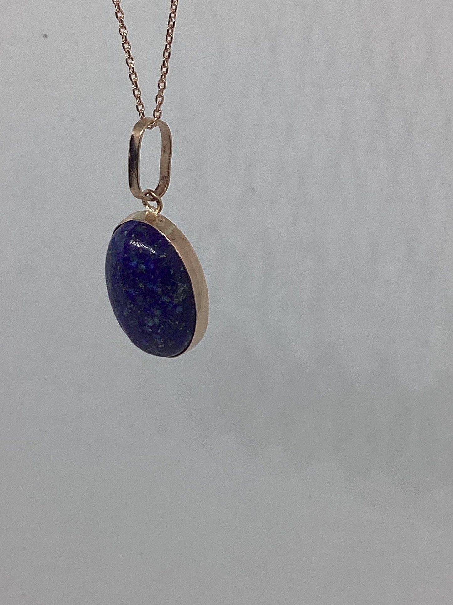 Lapis lazuli gold necklace, solid 9ct Rose gold, oval blue stone pendant