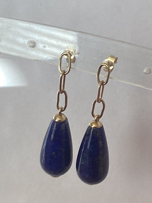 Gold lapis lazuli earrings, solid 9ct gold, natural blue gemstones, handmade earrings
