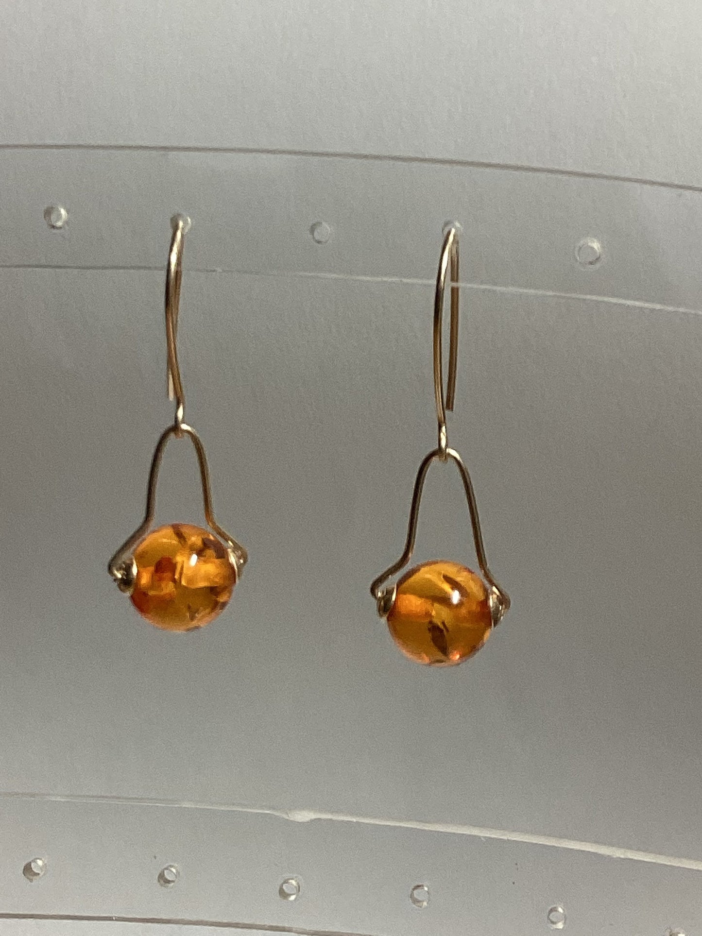 Gold amber earrings, solid 9ct yellow gold, handmade jewellery