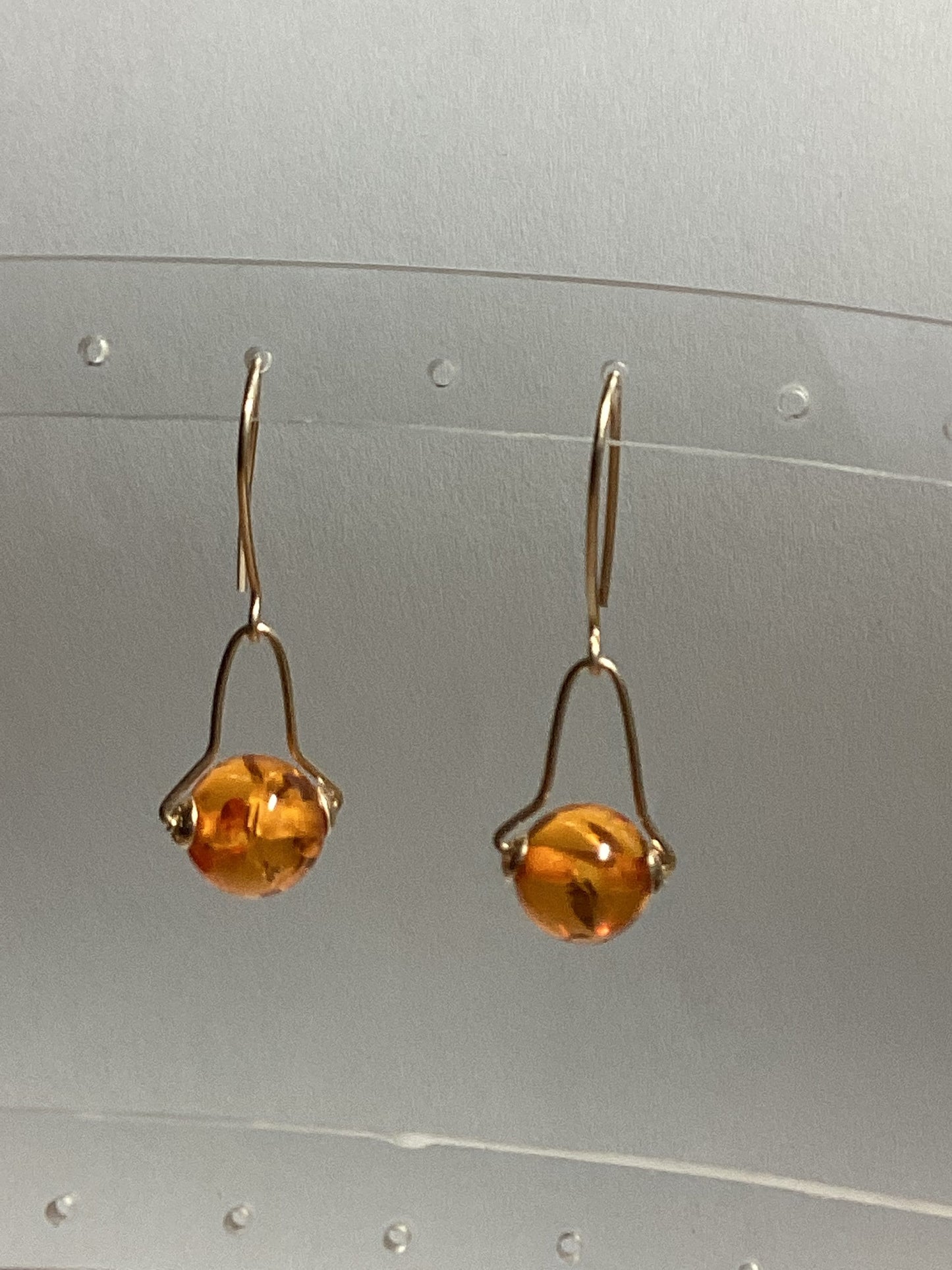 Gold amber earrings, solid 9ct yellow gold, handmade jewellery