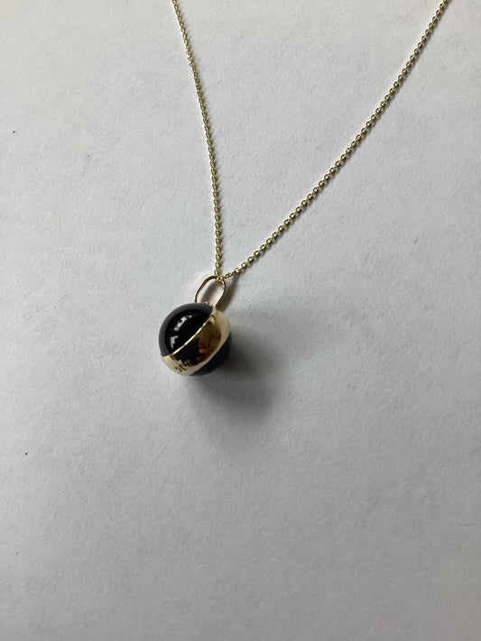 gold black onyx pendant, solid 9ct yellow gold necklace, round natural gemstone