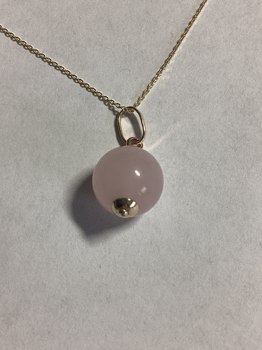 Rose quartz gold pendant, solid 9ct yellow gold necklace, round natural pink gemstone, 18” chain, handmade jewellery