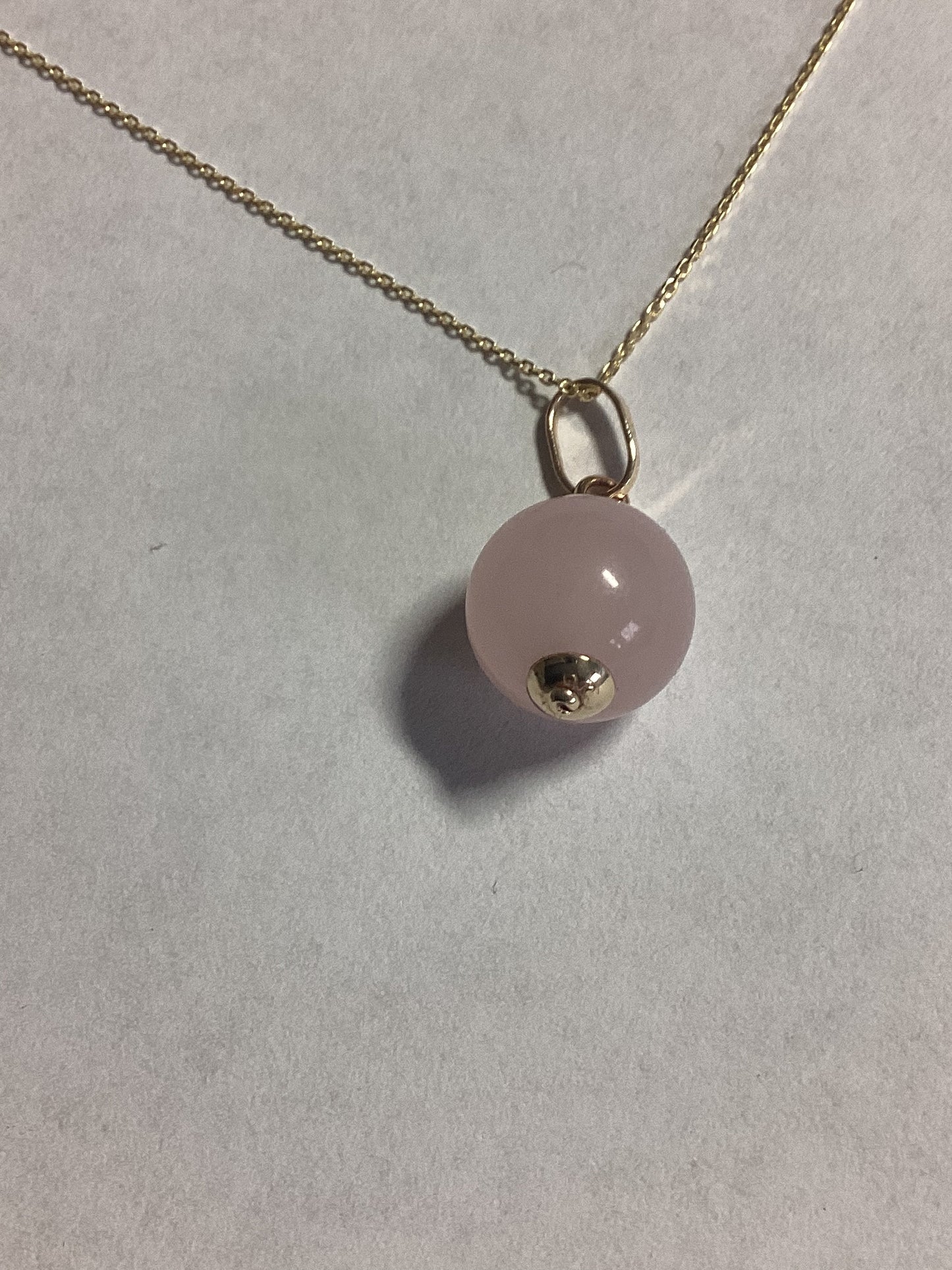 Rose quartz gold pendant, solid 9ct yellow gold necklace, round natural pink gemstone, 18” chain, handmade jewellery