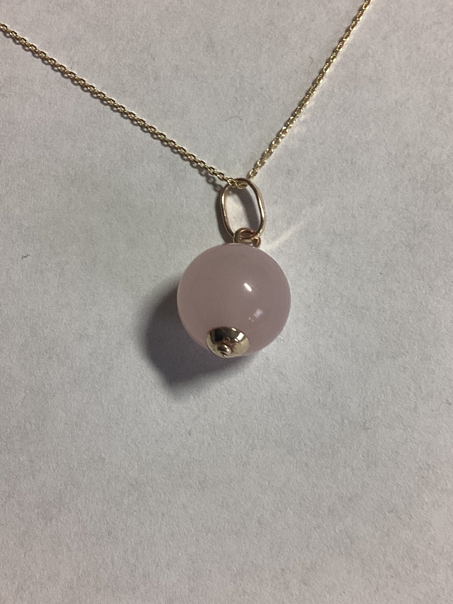 Rose quartz gold pendant, solid 9ct yellow gold necklace, round natural pink gemstone, 18” chain, handmade jewellery