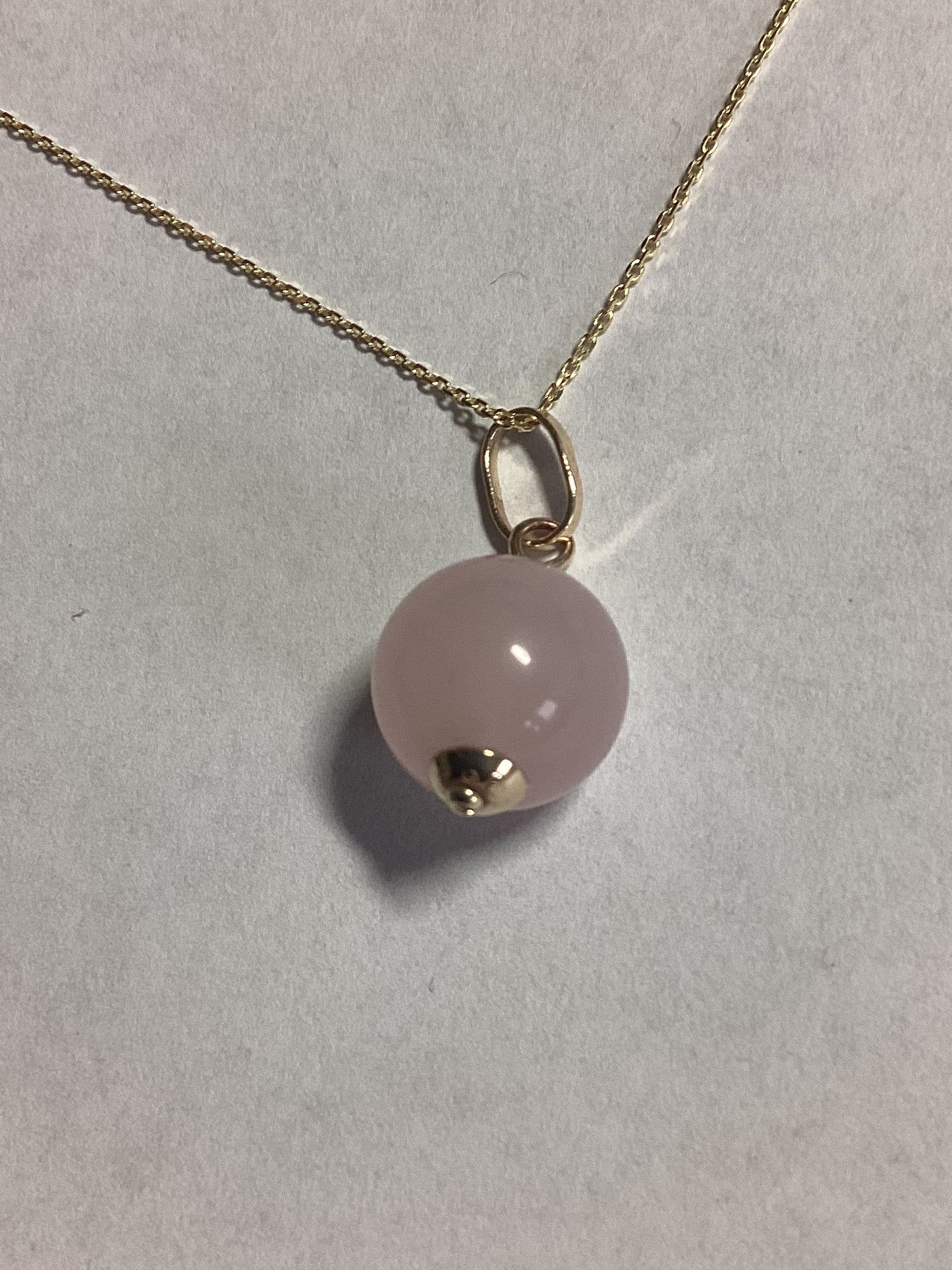 Rose quartz gold pendant, solid 9ct yellow gold necklace, round natural pink gemstone, 18” chain, handmade jewellery